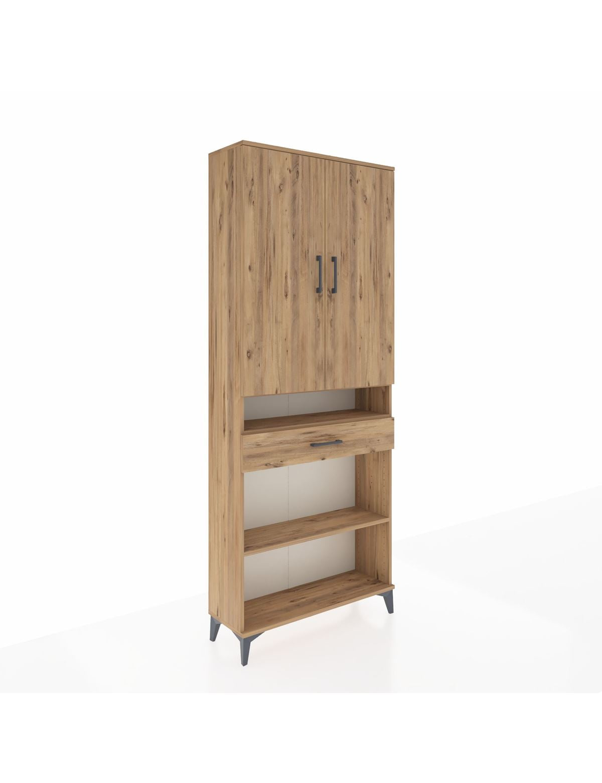 Arges Dolap 5 Raflı Tek Çekmeceli 2 Kapaklı 88x30x221 Çam-Çam