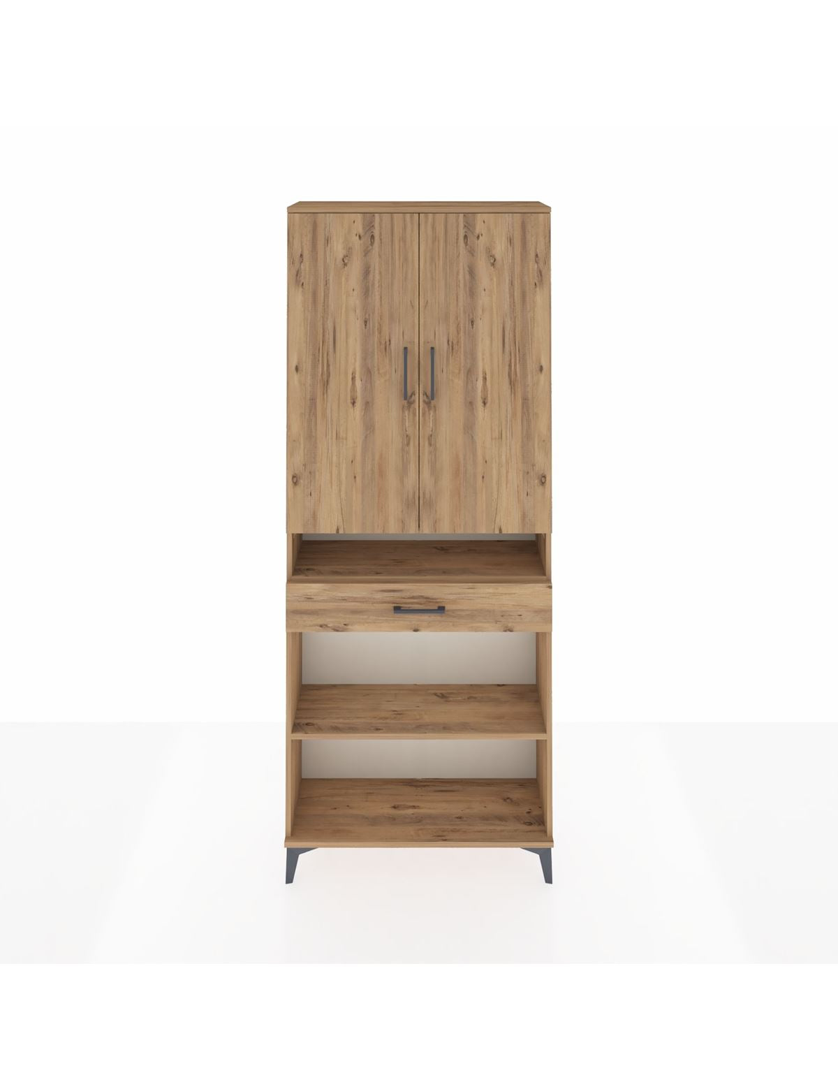 Arges Dolap 5 Raflı Tek Çekmeceli 2 Kapaklı 88x30x221 Çam-Çam