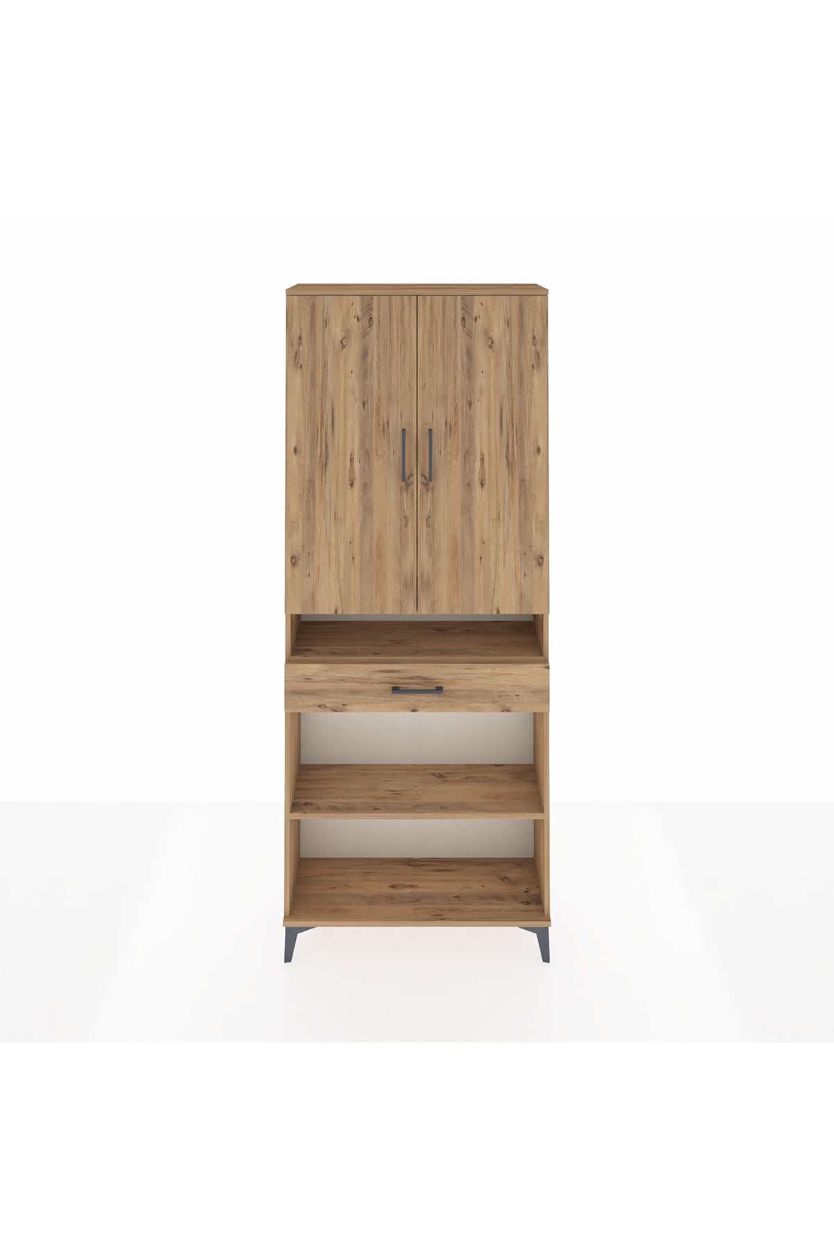 Arges Dolap 5 Raflı Tek Çekmeceli 2 Kapaklı 88x30x221 Çam-Çam