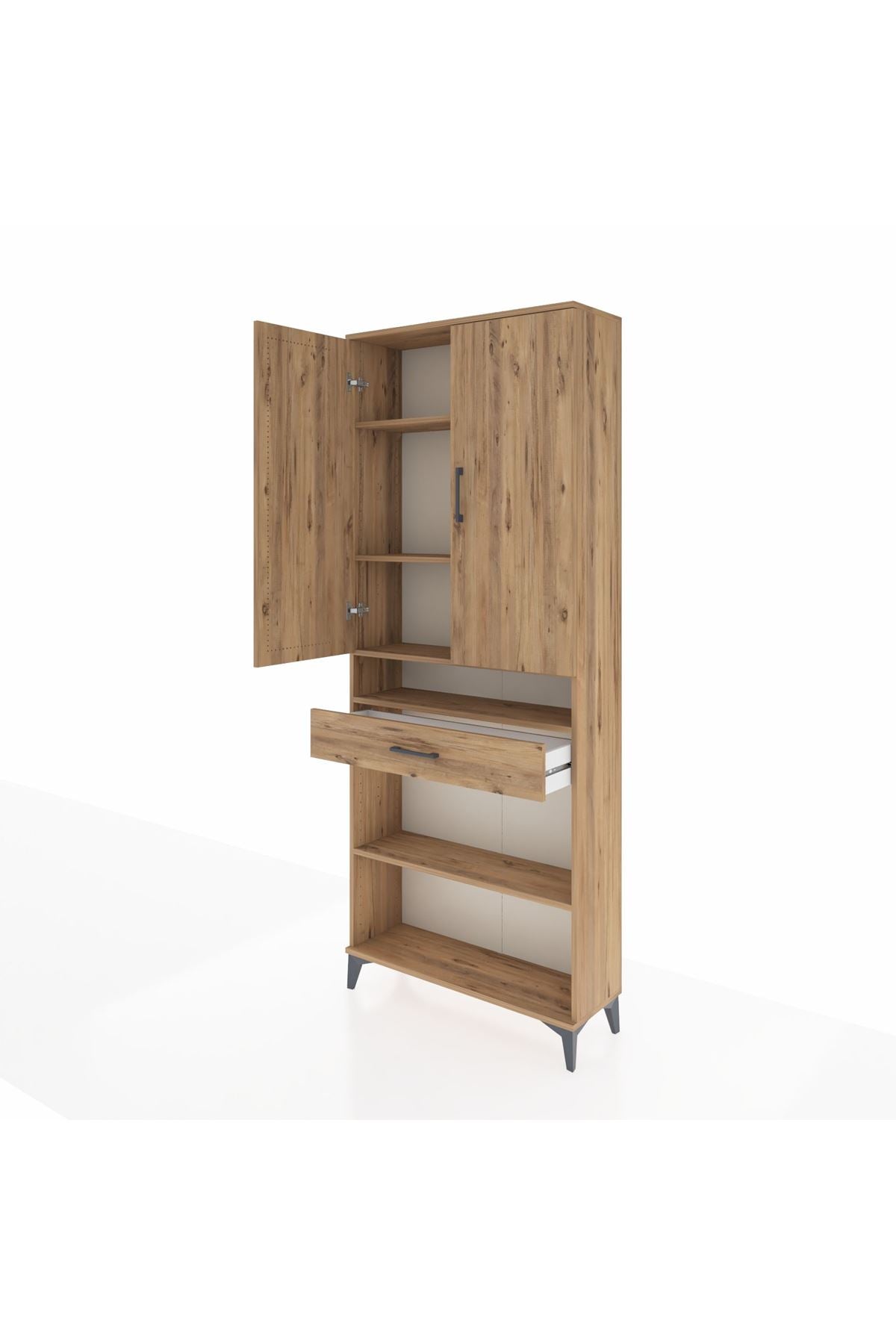 Arges Dolap 5 Raflı Tek Çekmeceli 2 Kapaklı 88x30x221 Çam-Çam