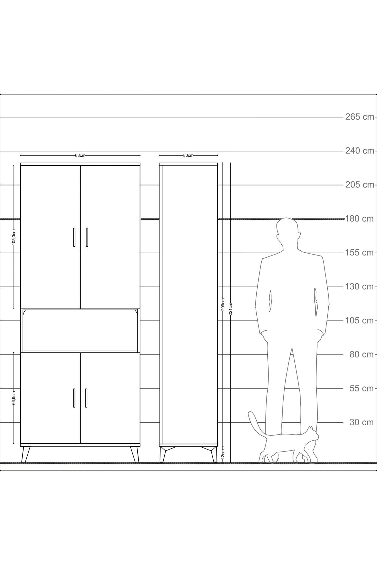 Arges Dolap 5 Raflı 4 Kapaklı 88x30x221 Çam-Çam