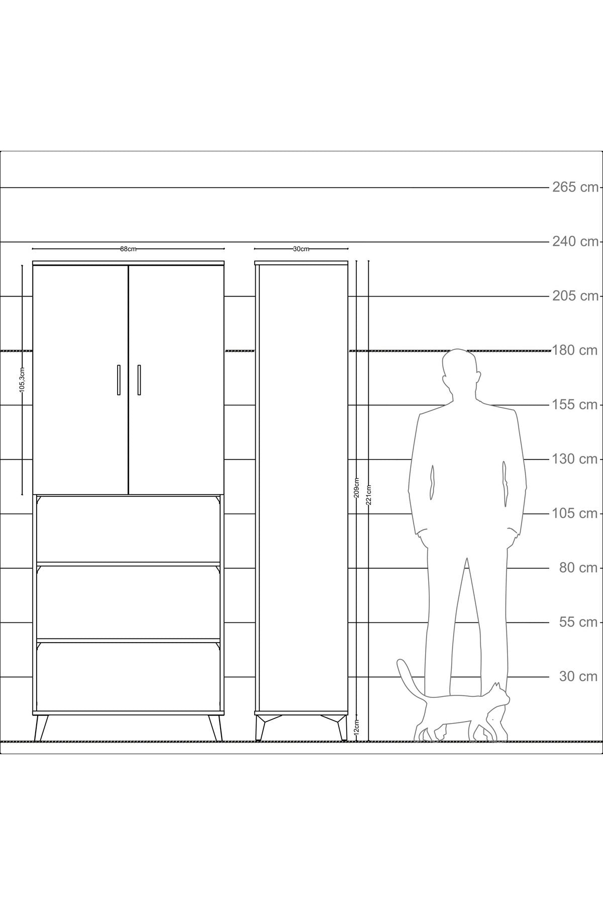 Arges Dolap 5 Raflı 2 Kapaklı 88x30x221 Çam-Çam