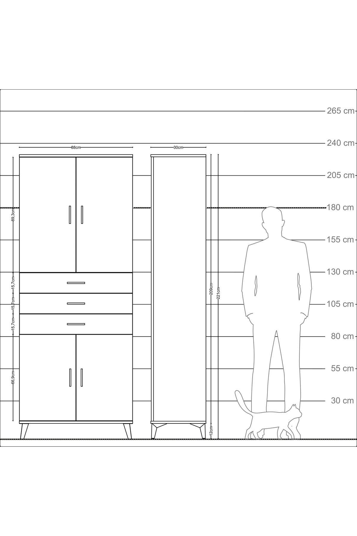 Arges Dolap 4 Raflı 3 Çekmeceli 4 Kapaklı 88x30x221 Aytaşı-Aytaşı
