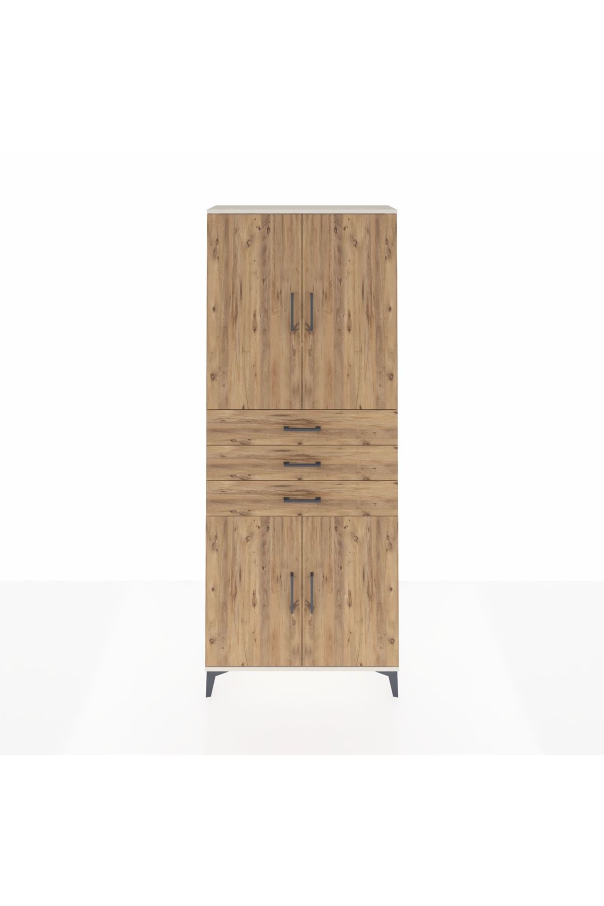 Arges Dolap 4 Raflı 3 Çekmeceli 4 Kapaklı 88x30x221 Aytaşı-Çam