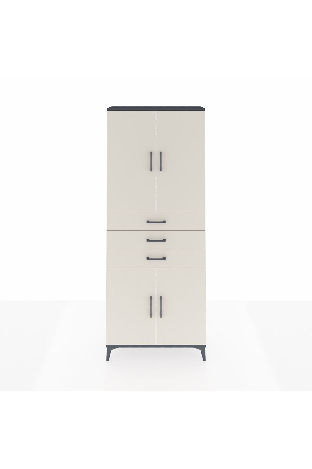 Arges Dolap 4 Raflı 3 Çekmeceli 4 Kapaklı 88x30x221 Antrasit-Aytaşı