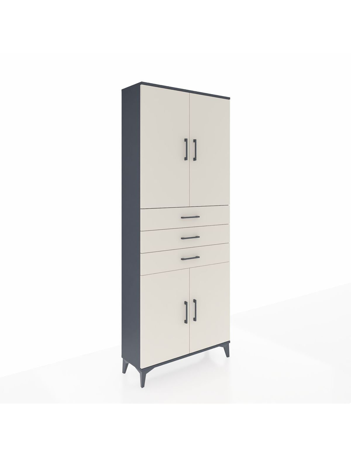 Arges Dolap 4 Raflı 3 Çekmeceli 4 Kapaklı 88x30x221 Antrasit-Aytaşı