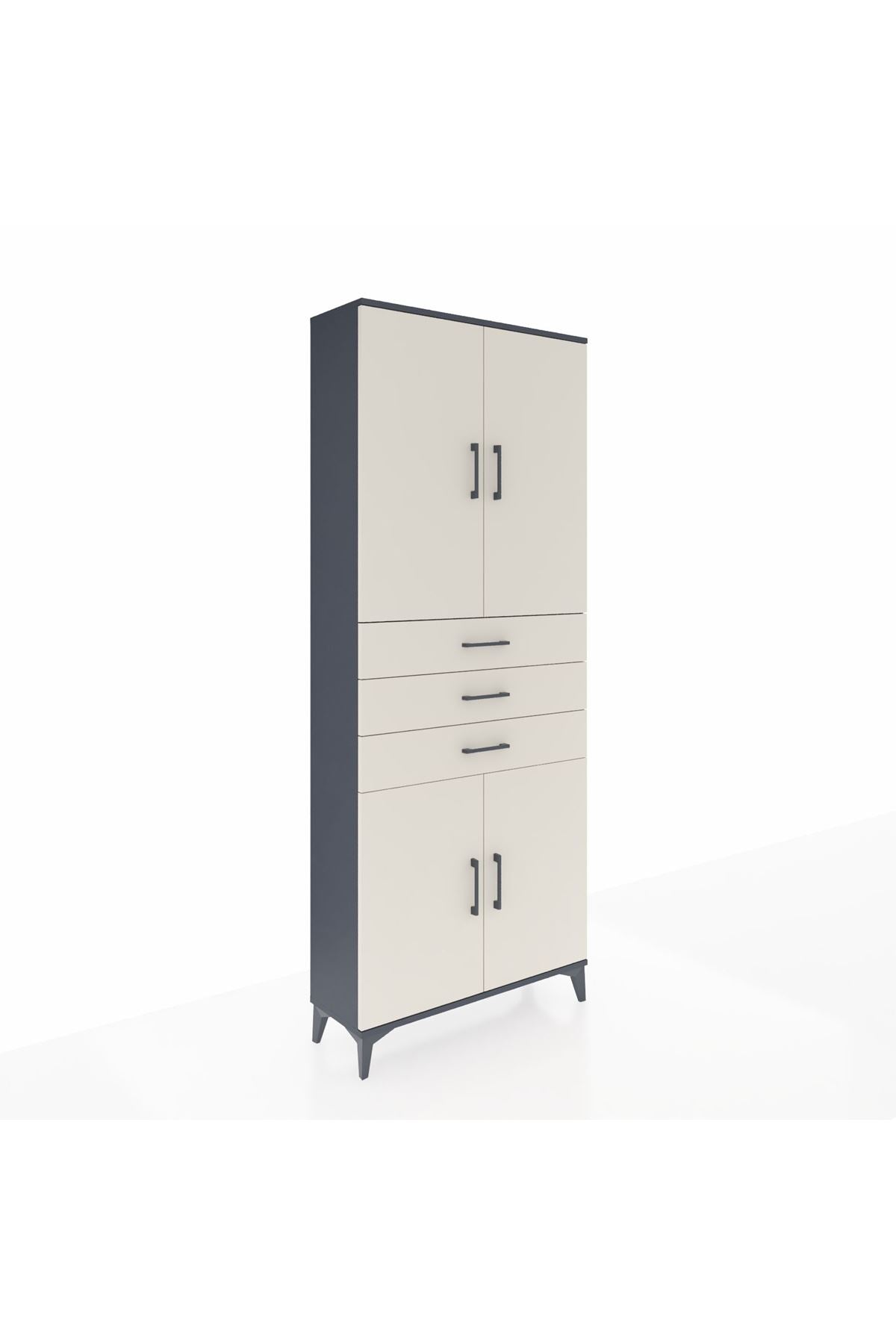 Arges Dolap 4 Raflı 3 Çekmeceli 4 Kapaklı 88x30x221 Antrasit-Aytaşı