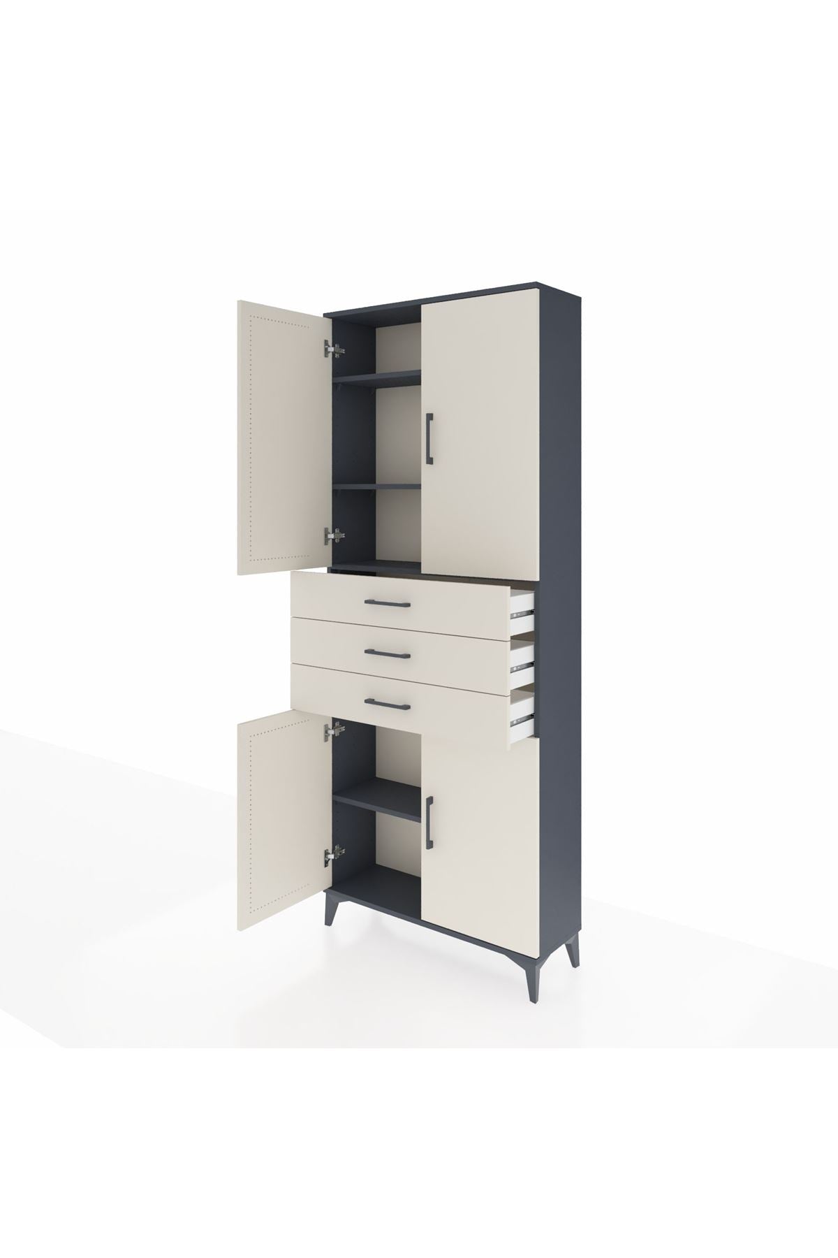 Arges Dolap 4 Raflı 3 Çekmeceli 4 Kapaklı 88x30x221 Antrasit-Aytaşı