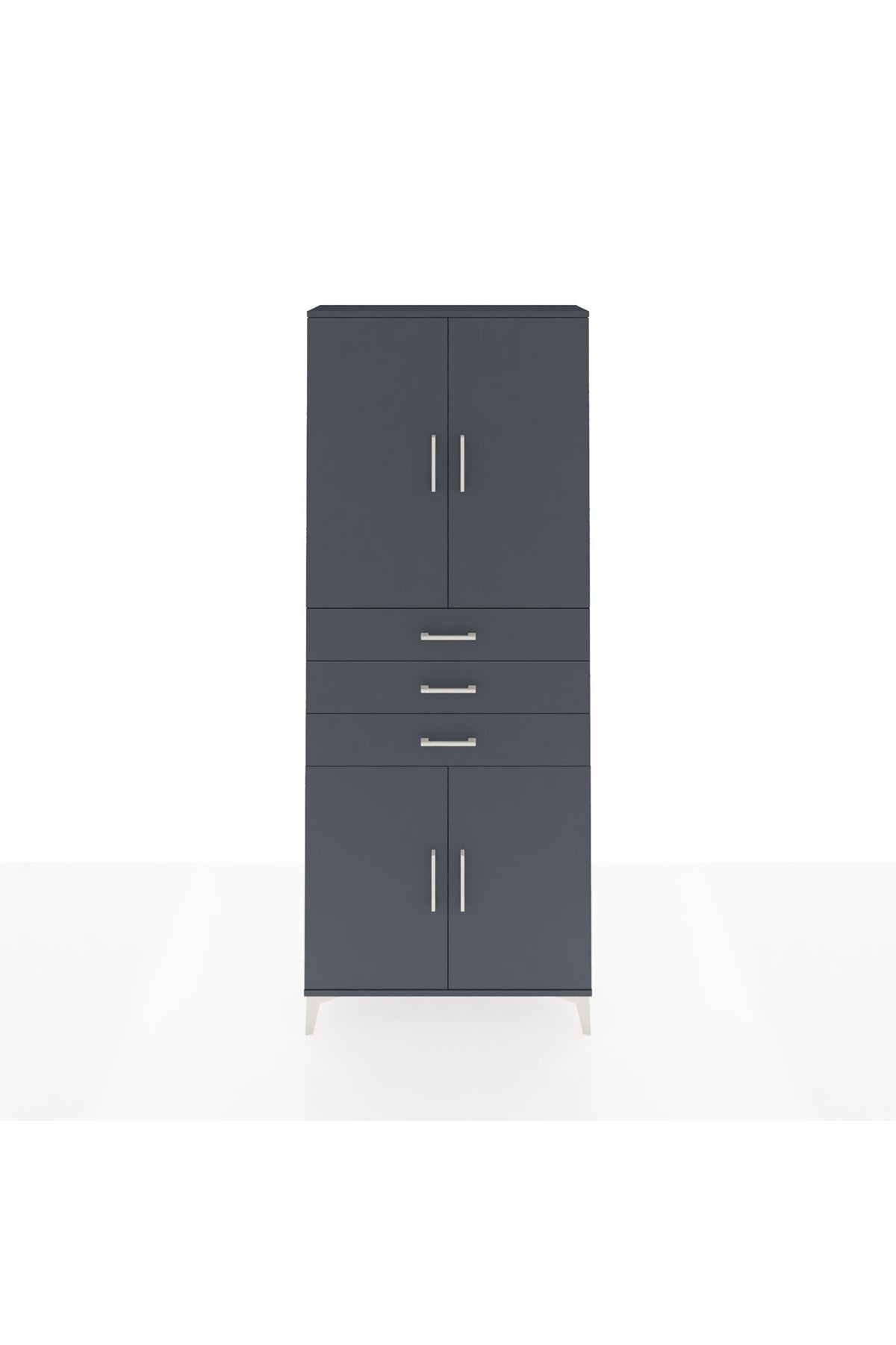 Arges Dolap 4 Raflı 3 Çekmeceli 4 Kapaklı 88x30x221 Antrasit-Antrasit