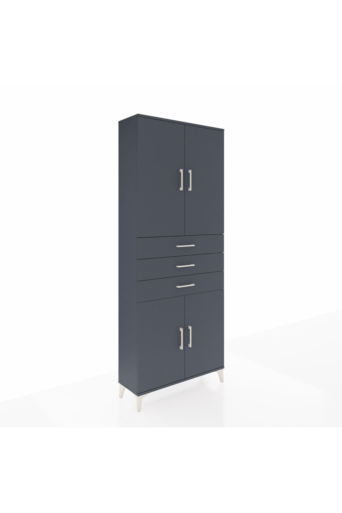 Arges Dolap 4 Raflı 3 Çekmeceli 4 Kapaklı 88x30x221 Antrasit-Antrasit