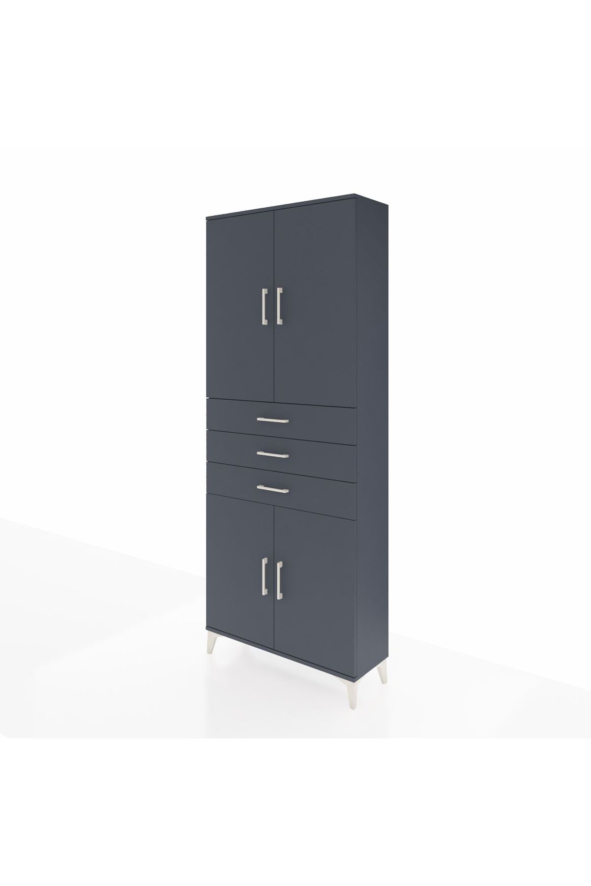 Arges Dolap 4 Raflı 3 Çekmeceli 4 Kapaklı 88x30x221 Antrasit-Antrasit