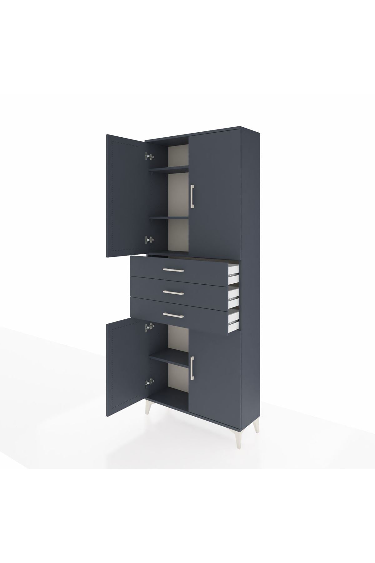 Arges Dolap 4 Raflı 3 Çekmeceli 4 Kapaklı 88x30x221 Antrasit-Antrasit