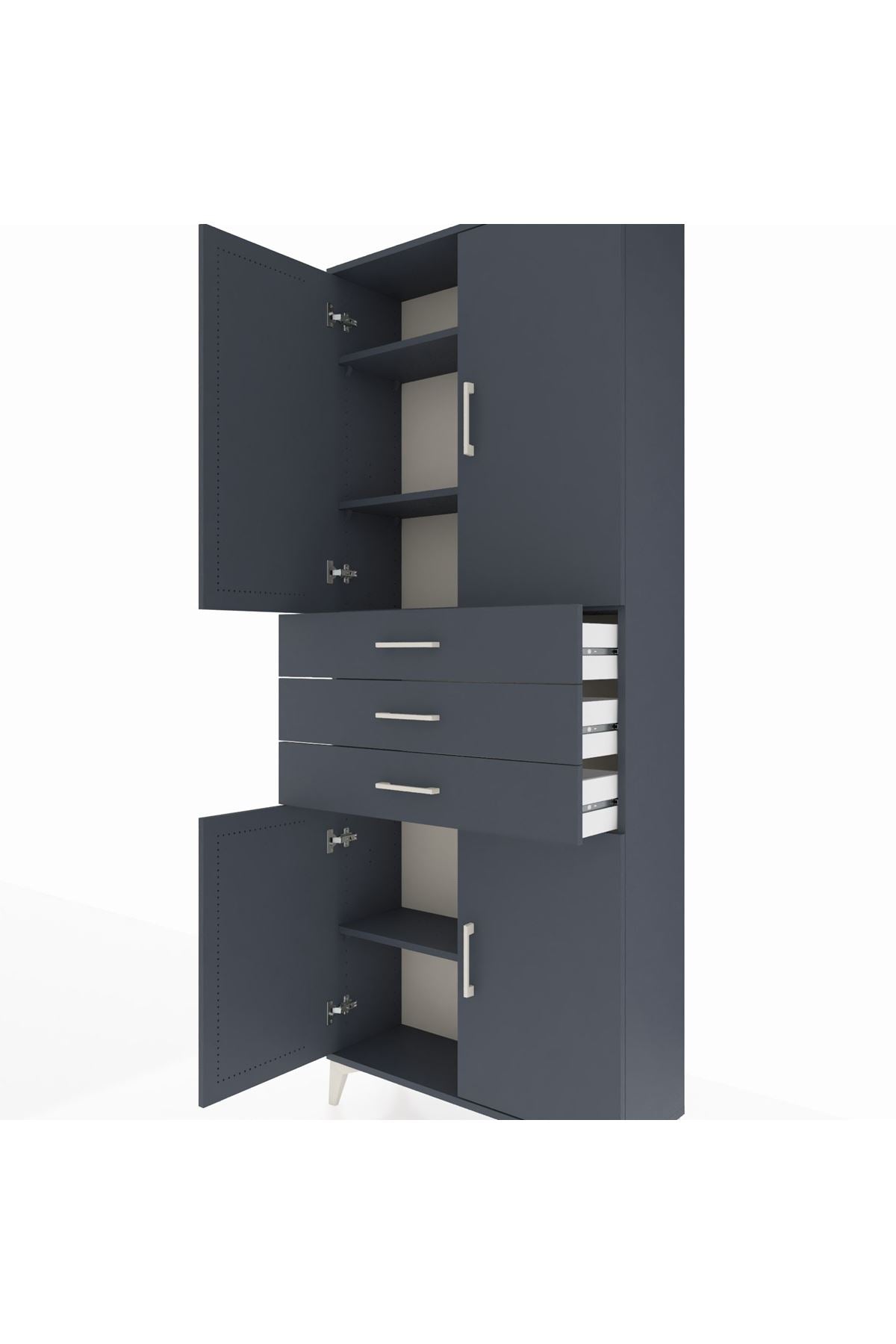 Arges Dolap 4 Raflı 3 Çekmeceli 4 Kapaklı 88x30x221 Antrasit-Antrasit