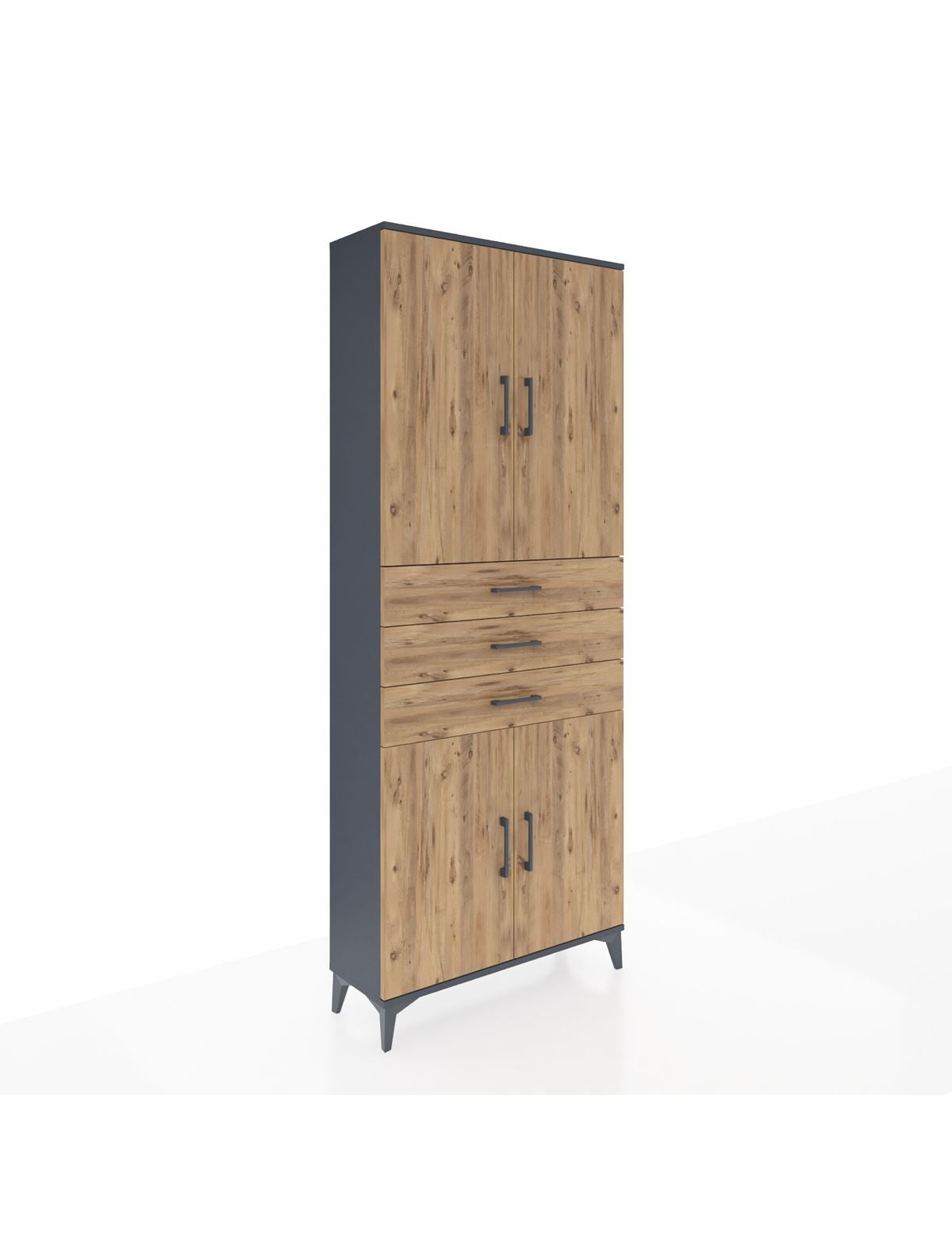 Arges Dolap 4 Raflı 3 Çekmeceli 4 Kapaklı 88x30x221 Antrasit-Çam