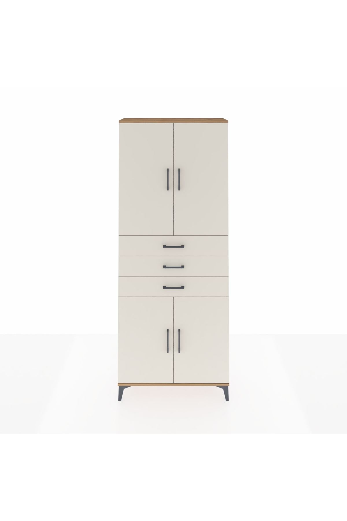 Arges Dolap 4 Raflı 3 Çekmeceli 4 Kapaklı 88x30x221 Çam-Aytaşı