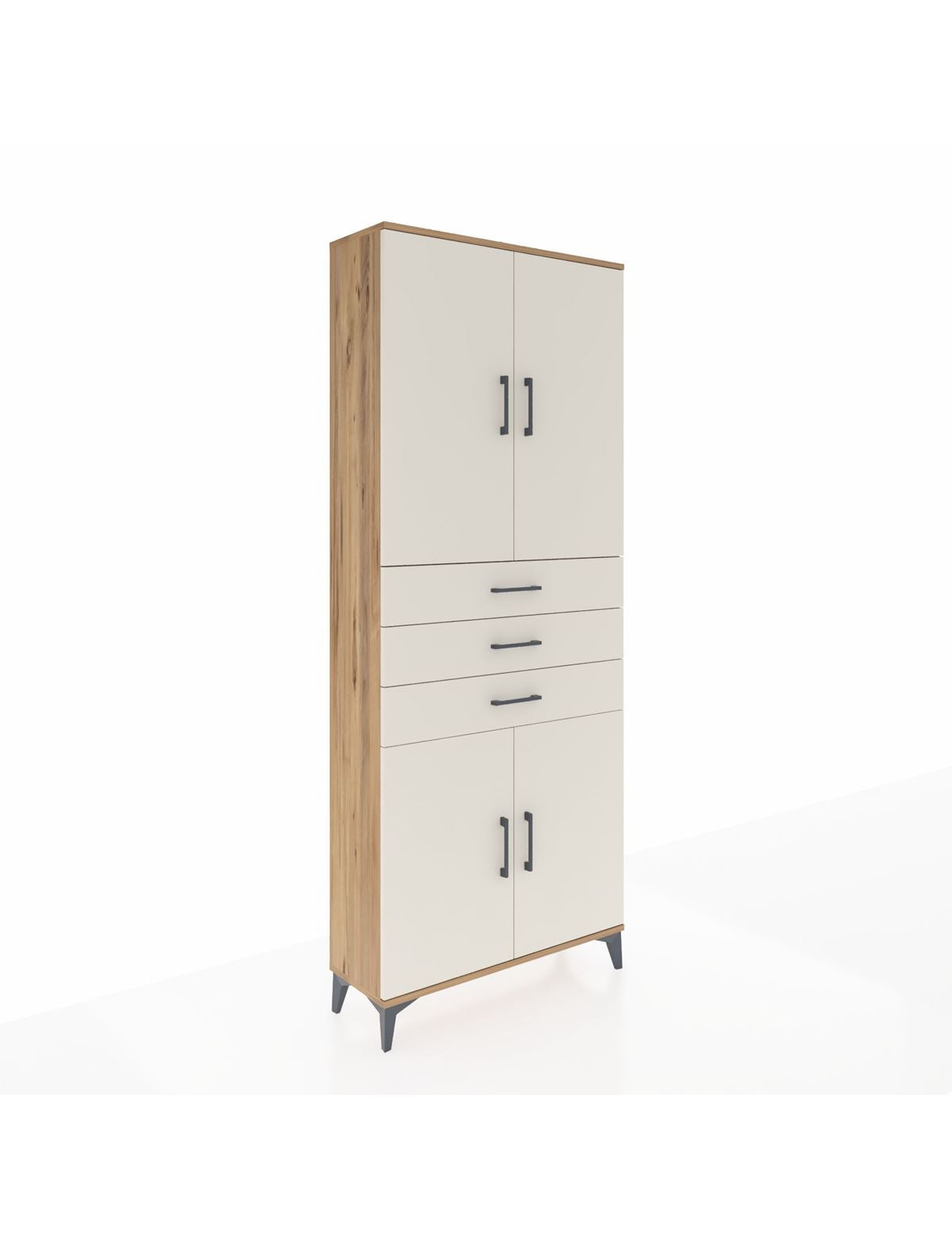 Arges Dolap 4 Raflı 3 Çekmeceli 4 Kapaklı 88x30x221 Çam-Aytaşı