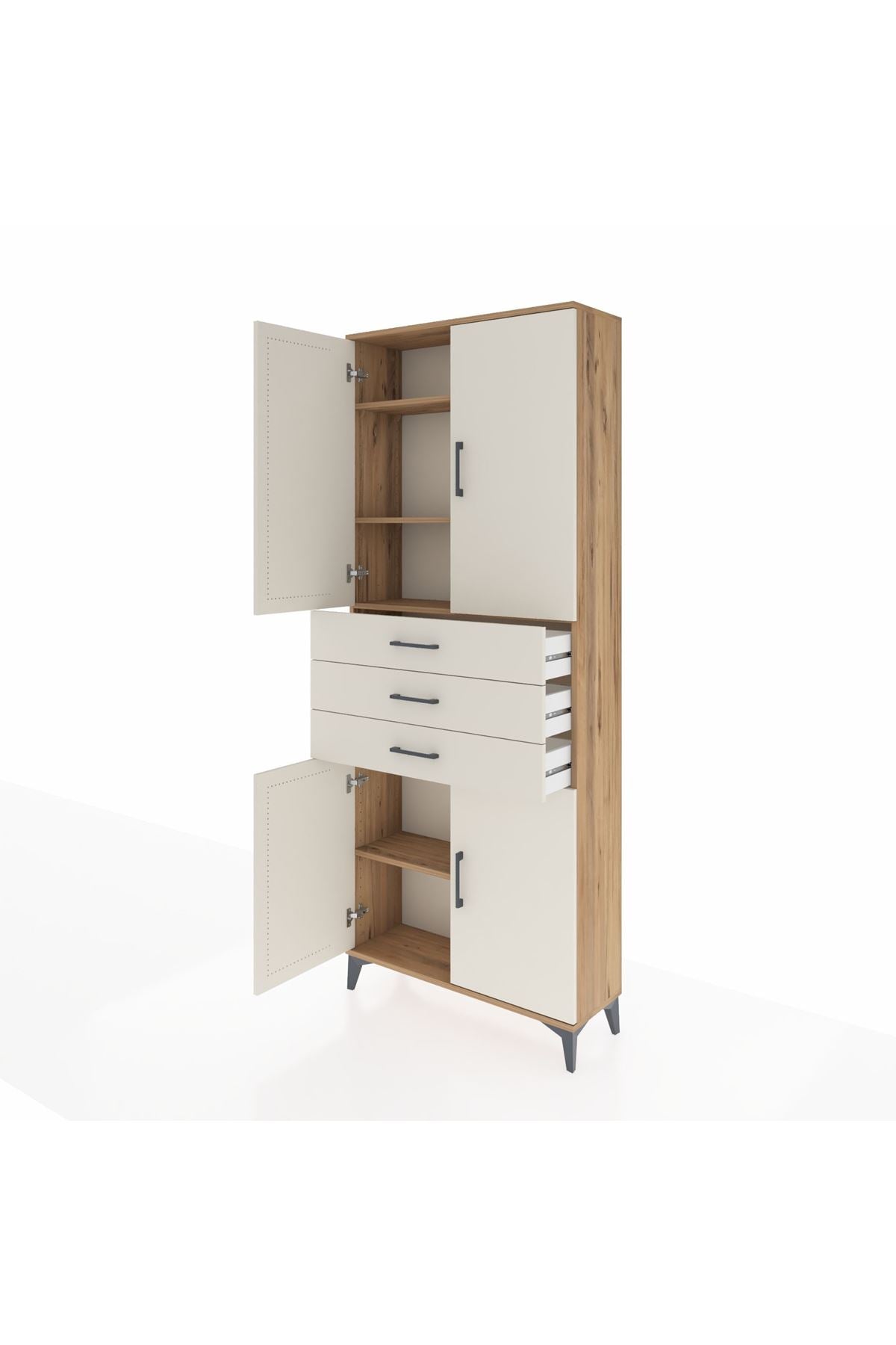 Arges Dolap 4 Raflı 3 Çekmeceli 4 Kapaklı 88x30x221 Çam-Aytaşı