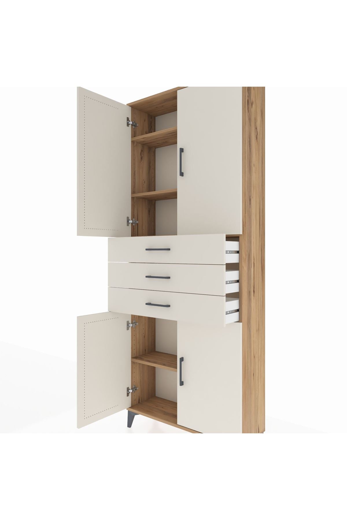 Arges Dolap 4 Raflı 3 Çekmeceli 4 Kapaklı 88x30x221 Çam-Aytaşı