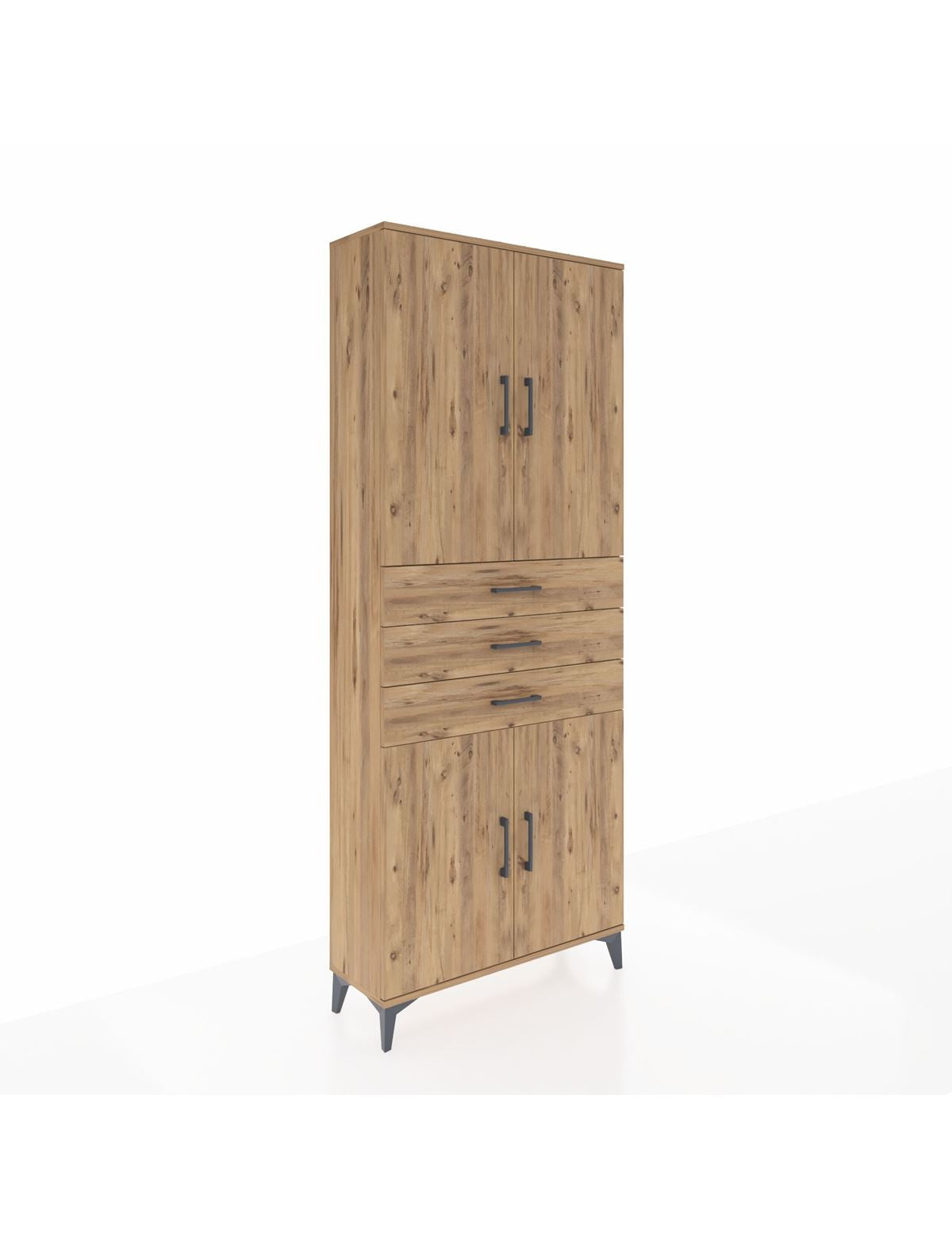 Arges Dolap 4 Raflı 3 Çekmeceli 4 Kapaklı 88x30x221 Çam-Çam