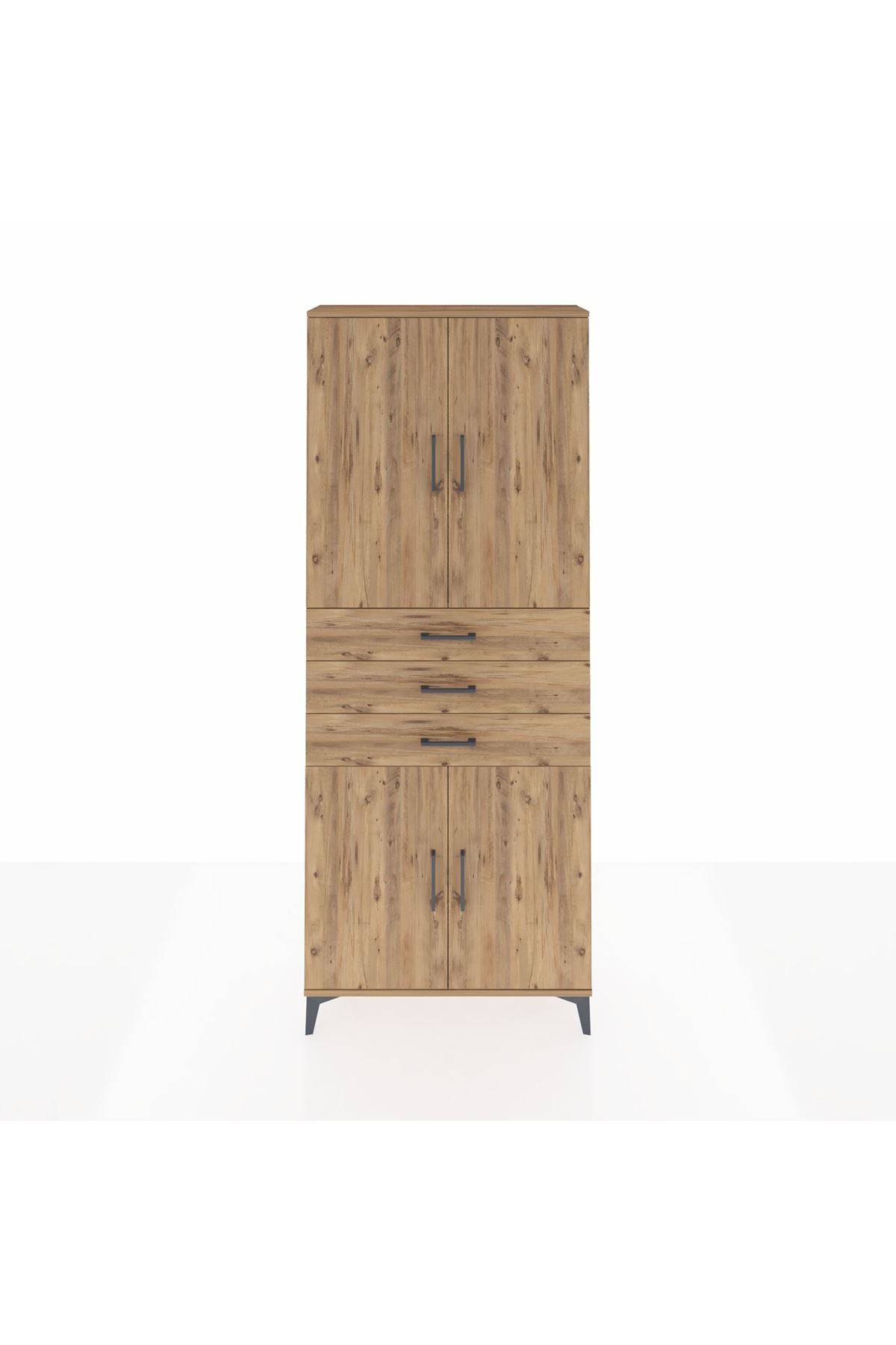 Arges Dolap 4 Raflı 3 Çekmeceli 4 Kapaklı 88x30x221 Çam-Çam