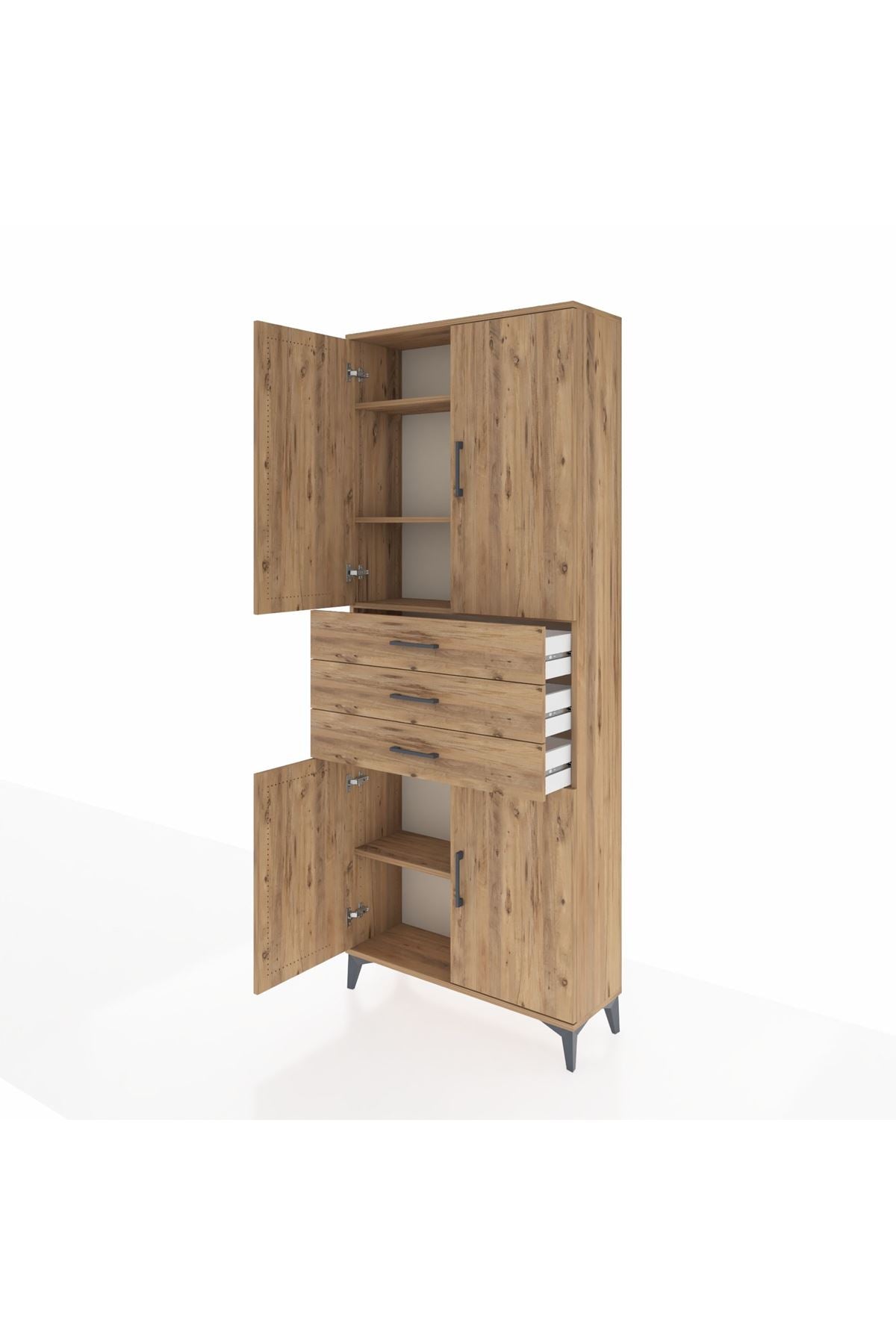 Arges Dolap 4 Raflı 3 Çekmeceli 4 Kapaklı 88x30x221 Çam-Çam