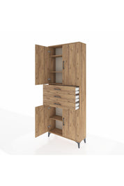 Arges Dolap 4 Raflı 3 Çekmeceli 4 Kapaklı 88x30x221 Çam-Çam