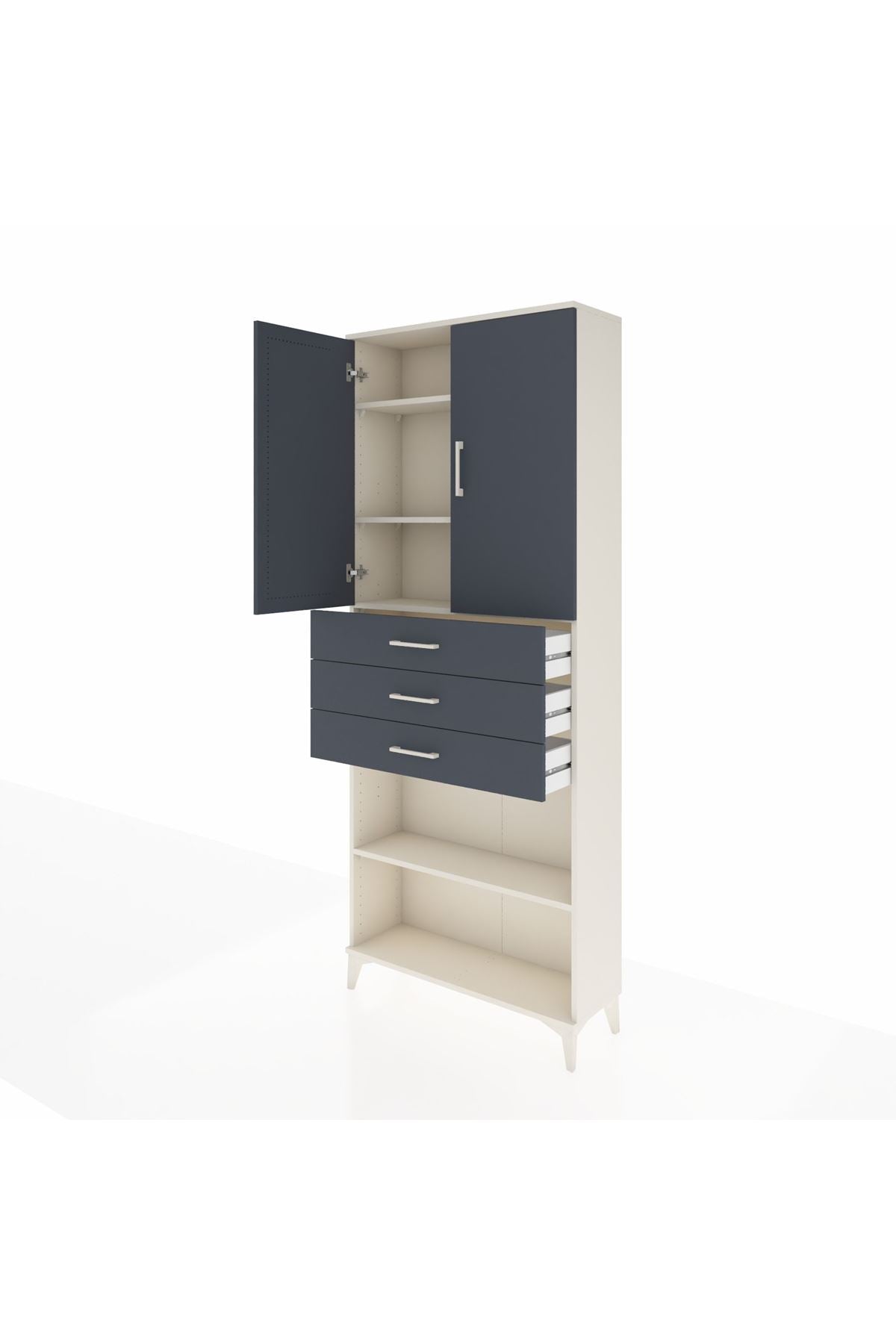 Arges Dolap 4 Raflı 3 Çekmeceli 2 Kapaklı 88x30x221 Aytaşı-Antrasit