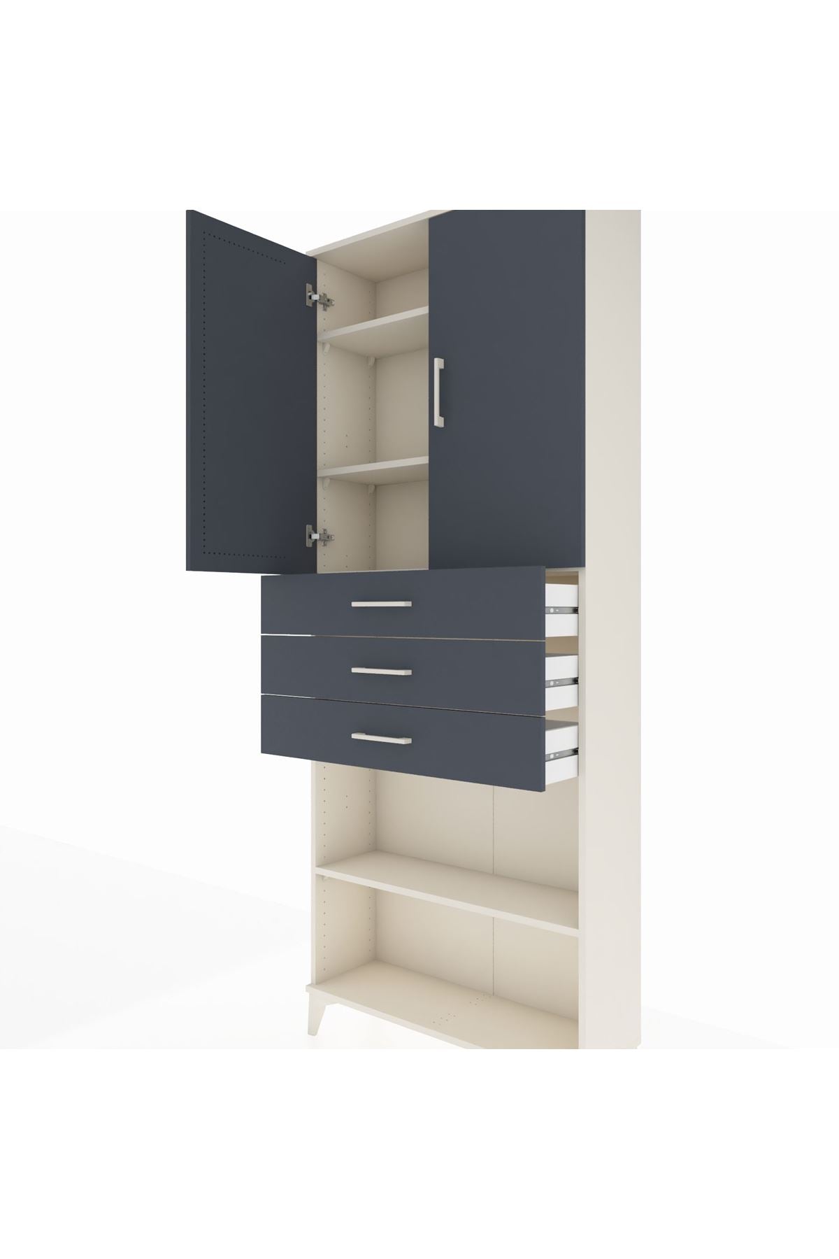 Arges Dolap 4 Raflı 3 Çekmeceli 2 Kapaklı 88x30x221 Aytaşı-Antrasit