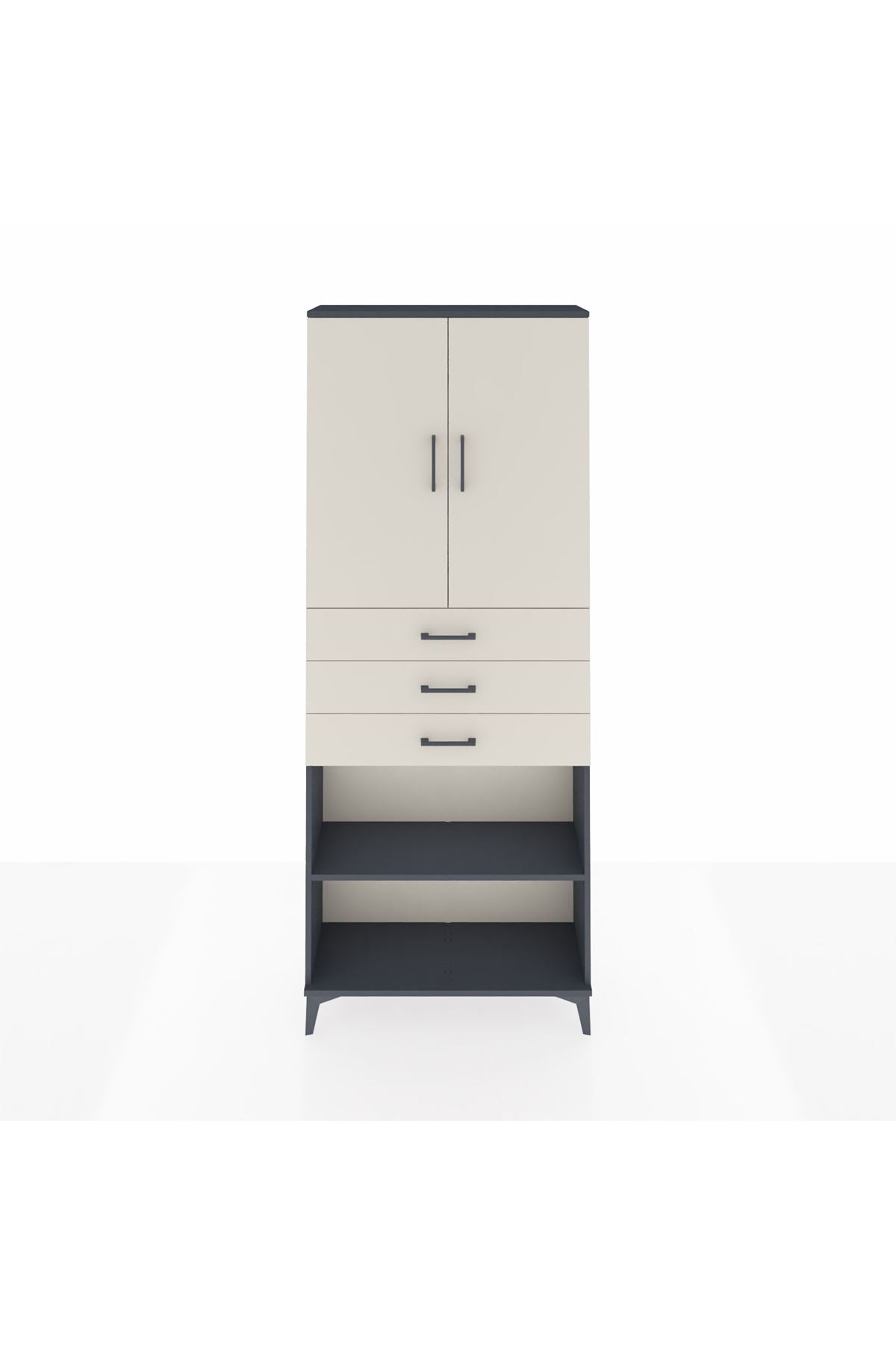Arges Dolap 4 Raflı 3 Çekmeceli 2 Kapaklı 88x30x221 Antrasit-Aytaşı