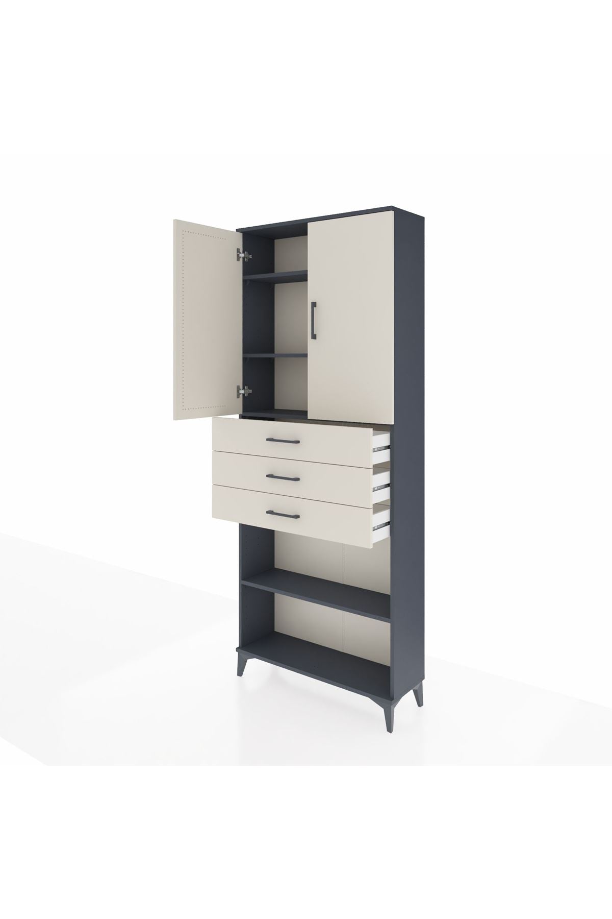 Arges Dolap 4 Raflı 3 Çekmeceli 2 Kapaklı 88x30x221 Antrasit-Aytaşı