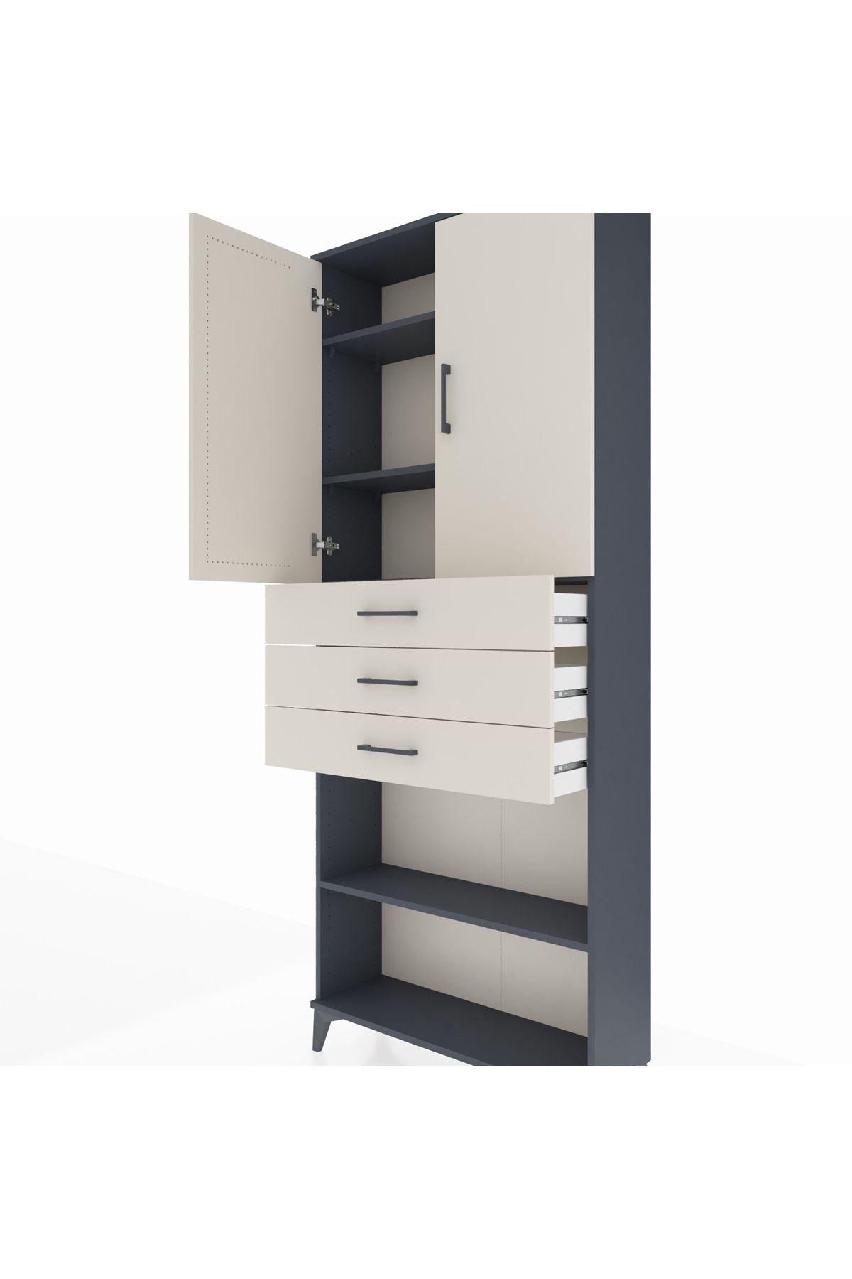 Arges Dolap 4 Raflı 3 Çekmeceli 2 Kapaklı 88x30x221 Antrasit-Aytaşı