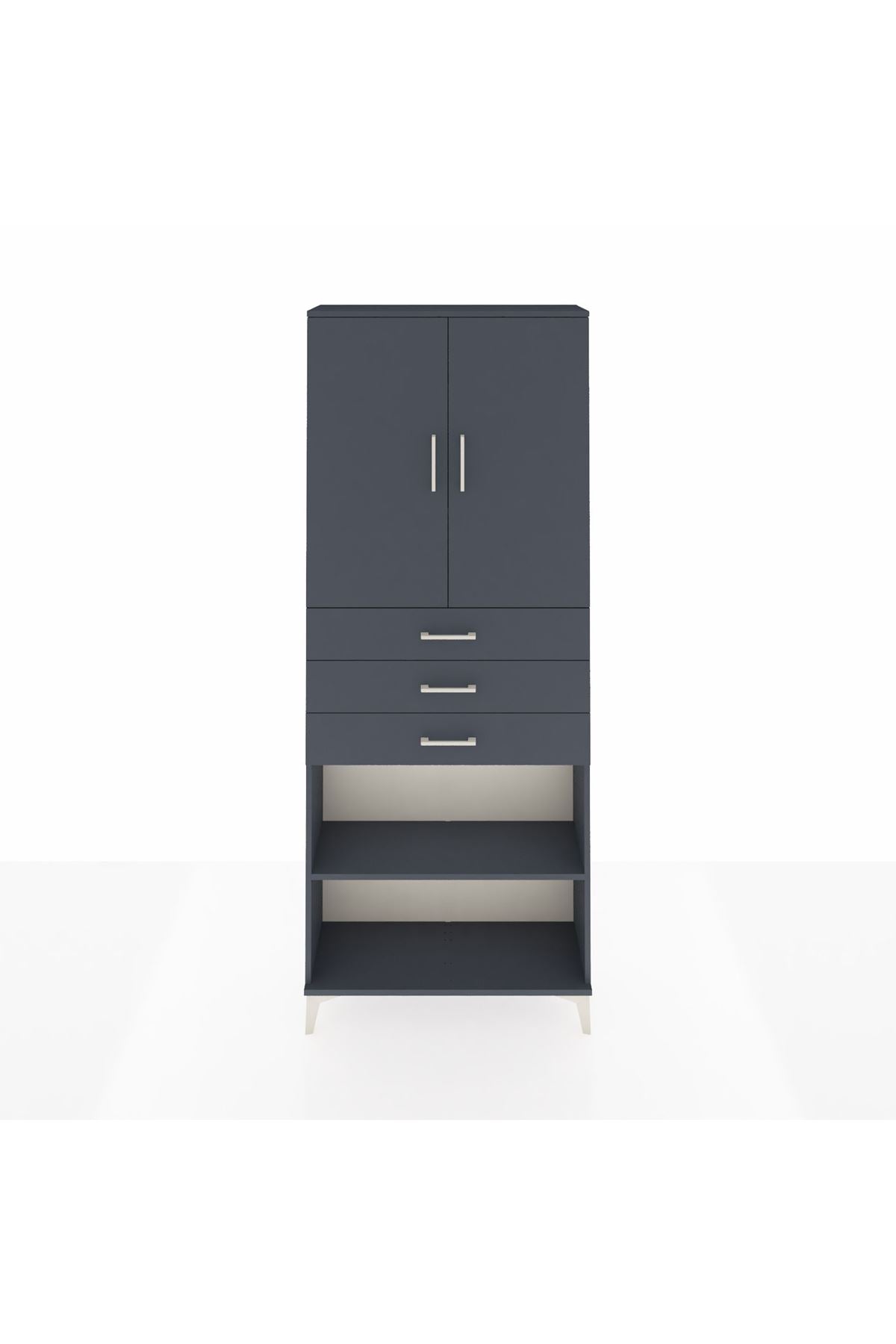 Arges Dolap 4 Raflı 3 Çekmeceli 2 Kapaklı 88x30x221 Antrasit-Antrasit