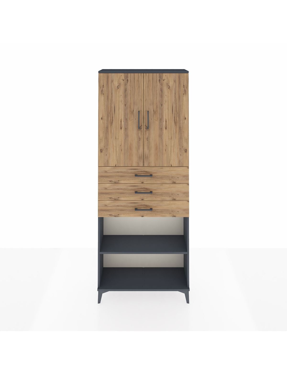 Arges Dolap 4 Raflı 3 Çekmeceli 2 Kapaklı 88x30x221 Antrasit-Çam