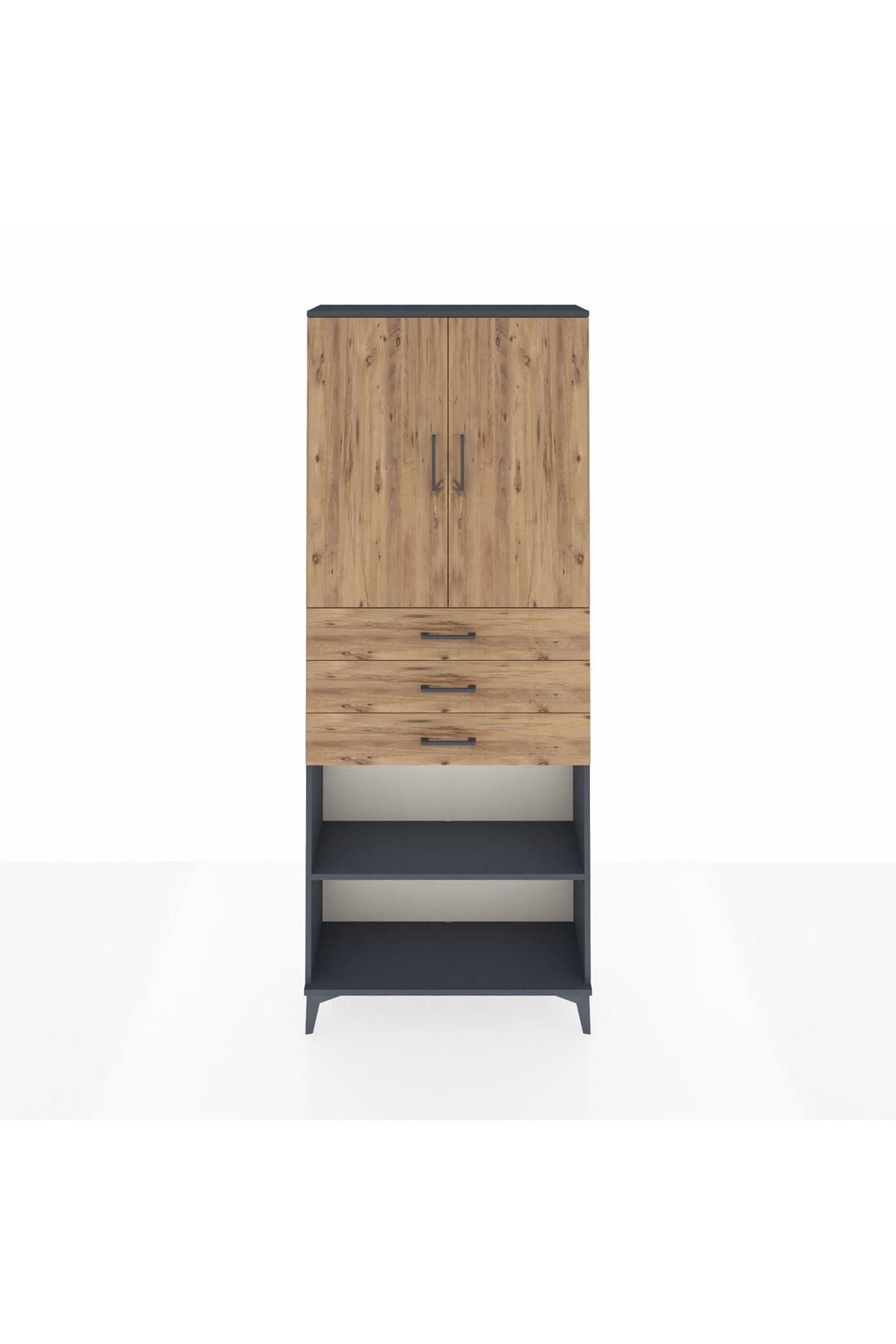 Arges Dolap 4 Raflı 3 Çekmeceli 2 Kapaklı 88x30x221 Antrasit-Çam