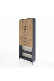 Arges Dolap 4 Raflı 3 Çekmeceli 2 Kapaklı 88x30x221 Antrasit-Çam