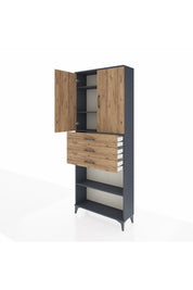 Arges Dolap 4 Raflı 3 Çekmeceli 2 Kapaklı 88x30x221 Antrasit-Çam