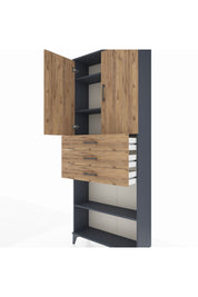 Arges Dolap 4 Raflı 3 Çekmeceli 2 Kapaklı 88x30x221 Antrasit-Çam