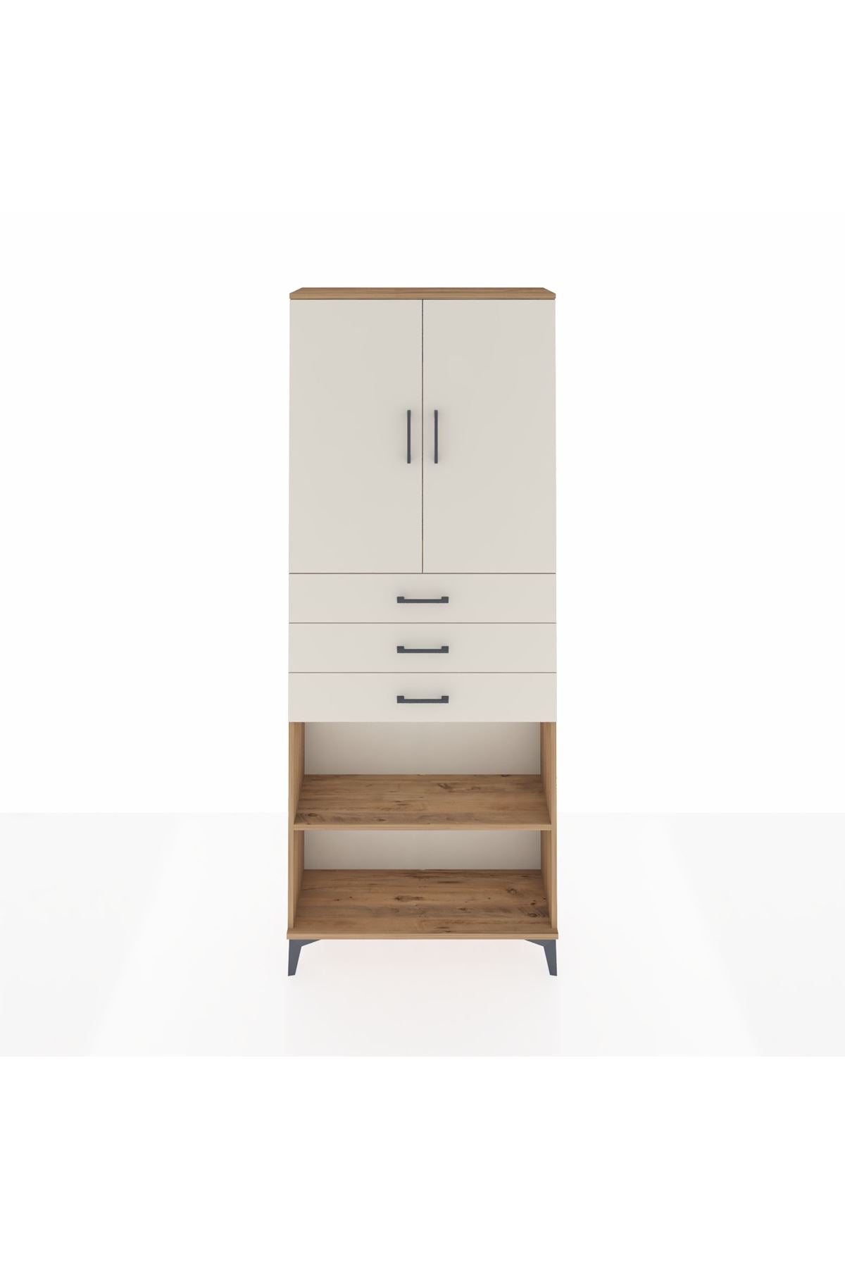 Arges Dolap 4 Raflı 3 Çekmeceli 2 Kapaklı 88x30x221 Çam-Aytaşı