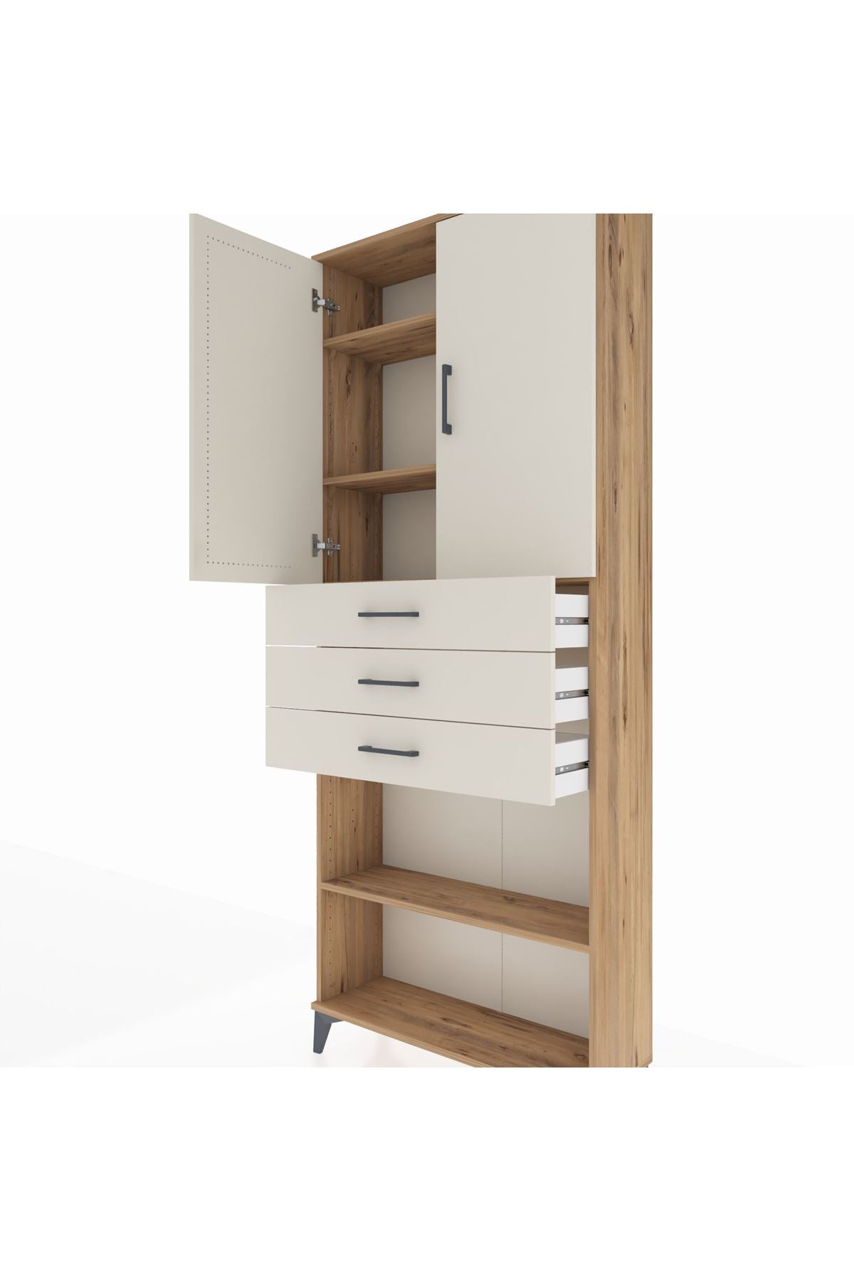 Arges Dolap 4 Raflı 3 Çekmeceli 2 Kapaklı 88x30x221 Çam-Aytaşı