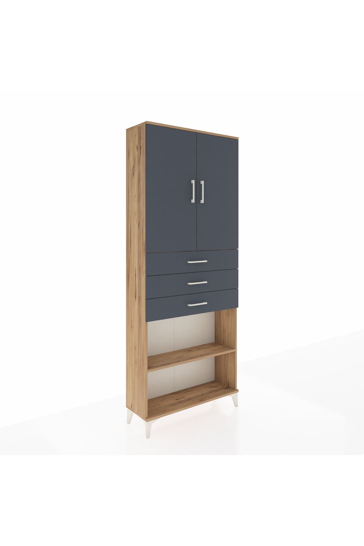 Arges Dolap 4 Raflı 3 Çekmeceli 2 Kapaklı 88x30x221 Çam-Antrasit