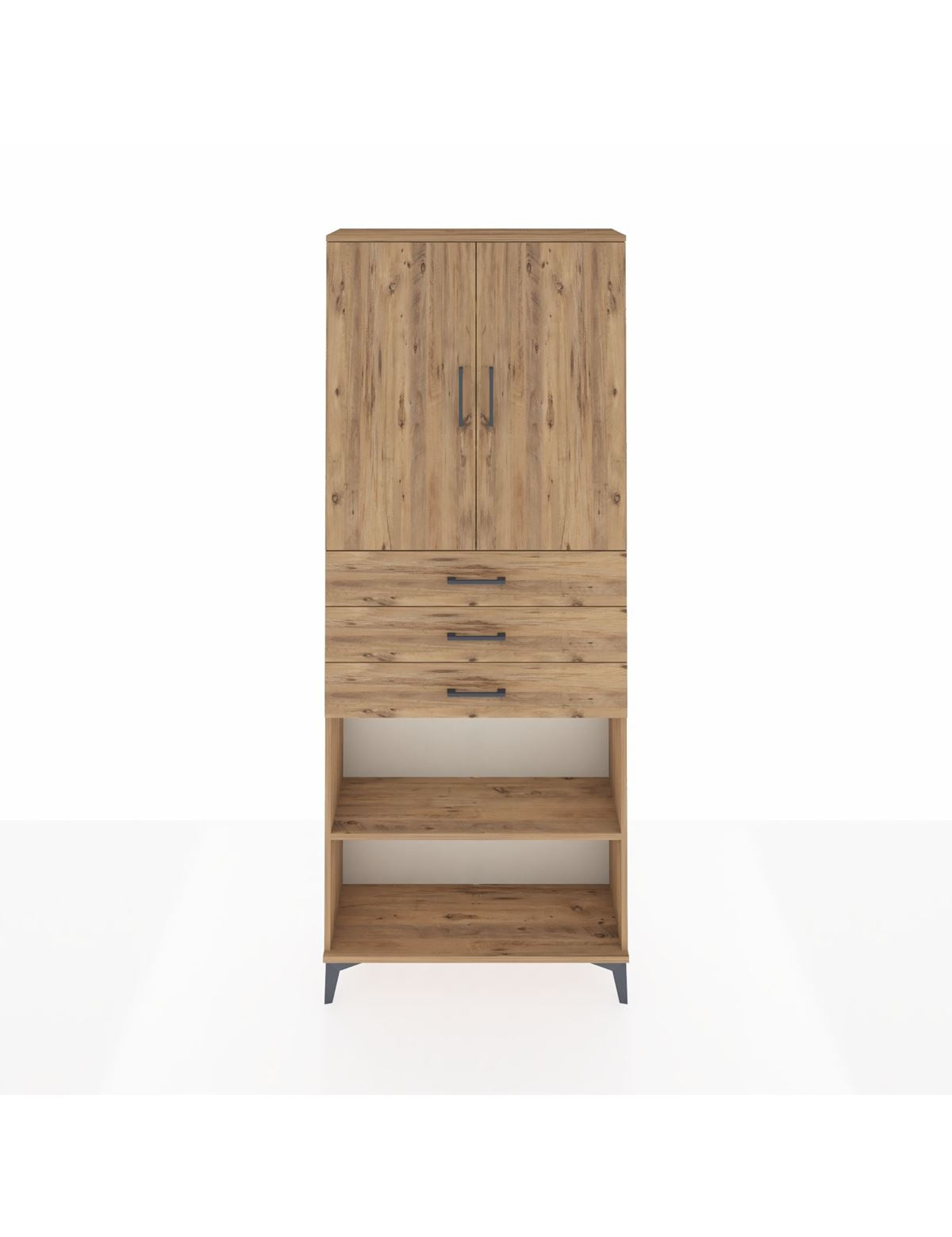 Arges Dolap 4 Raflı 3 Çekmeceli 2 Kapaklı 88x30x221 Çam-Çam