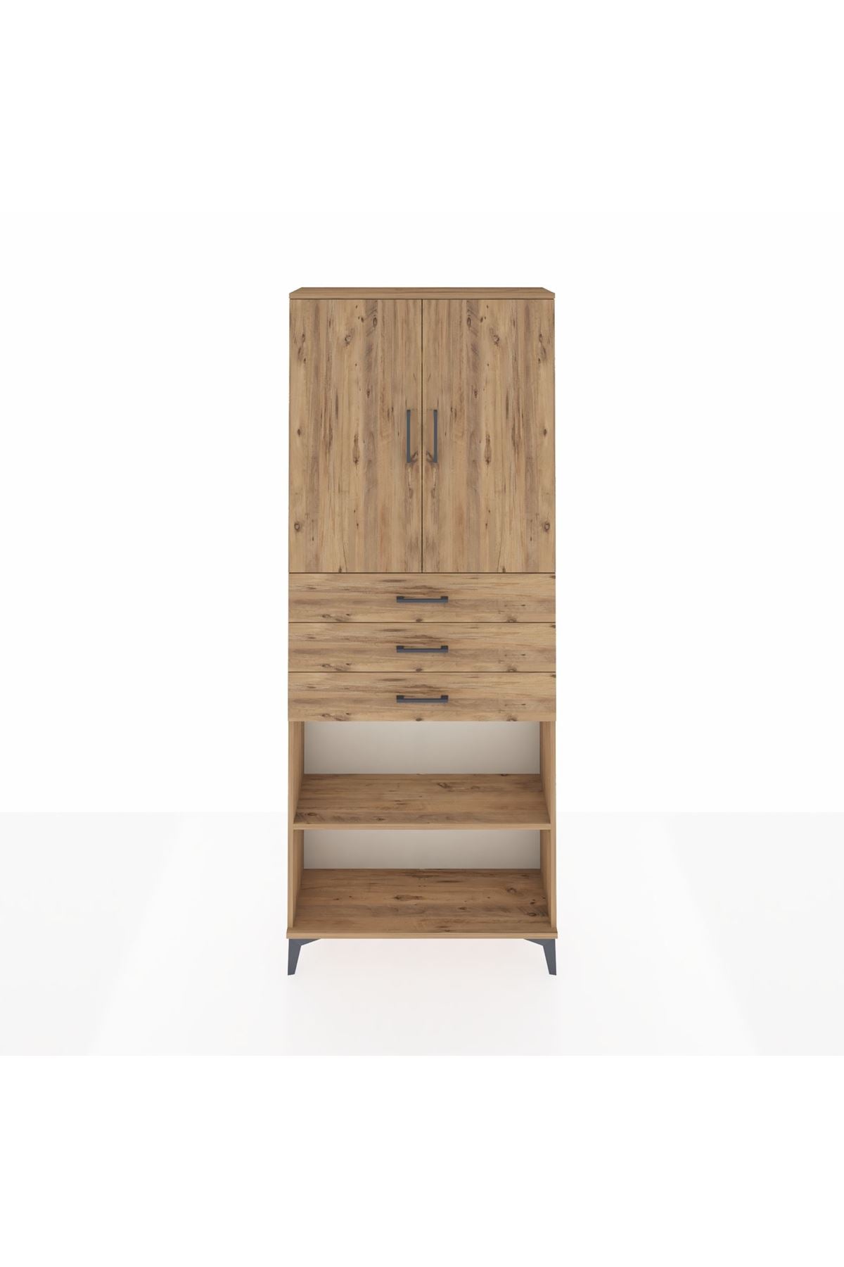 Arges Dolap 4 Raflı 3 Çekmeceli 2 Kapaklı 88x30x221 Çam-Çam