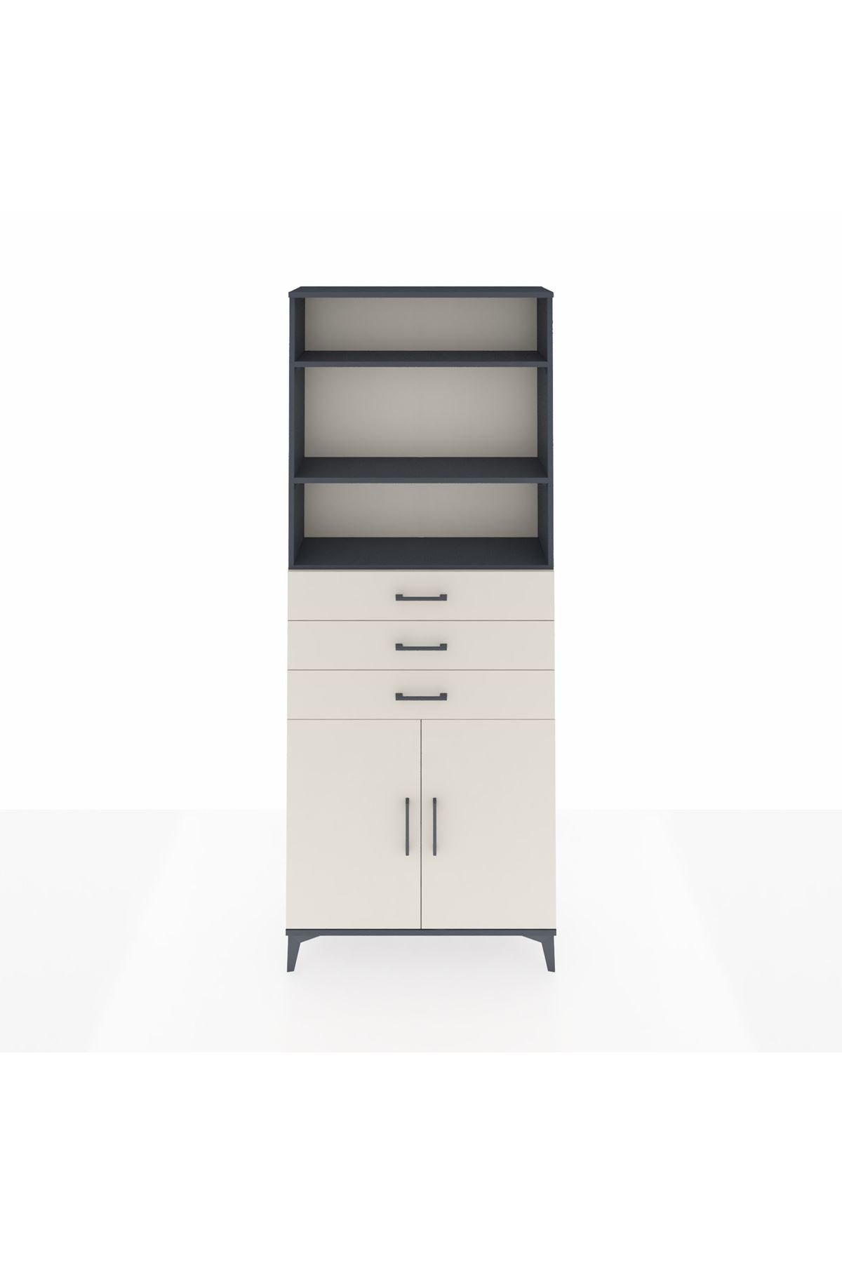Arges Dolap 4 Raflı 3 Çekmeceli 2 Kapaklı 88x30x221 Antrasit-Aytaşı