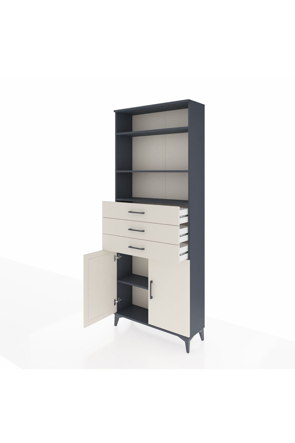 Arges Dolap 4 Raflı 3 Çekmeceli 2 Kapaklı 88x30x221 Antrasit-Aytaşı