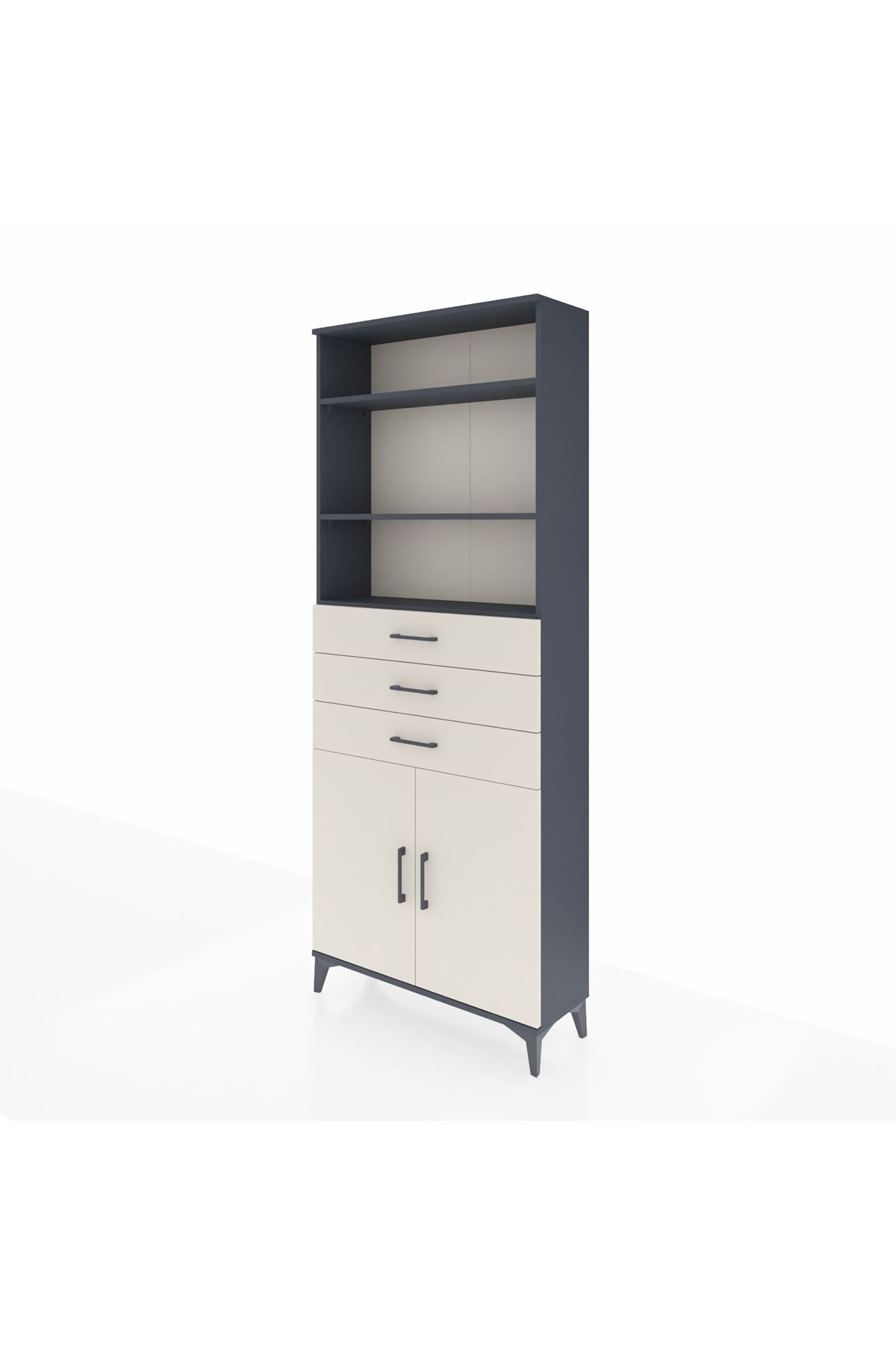 Arges Dolap 4 Raflı 3 Çekmeceli 2 Kapaklı 88x30x221 Antrasit-Aytaşı