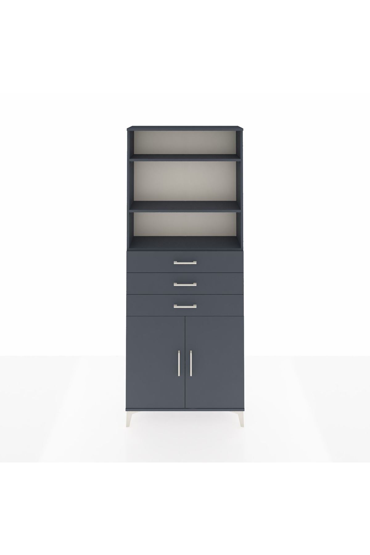 Arges Dolap 4 Raflı 3 Çekmeceli 2 Kapaklı 88x30x221 Antrasit-Antrasit