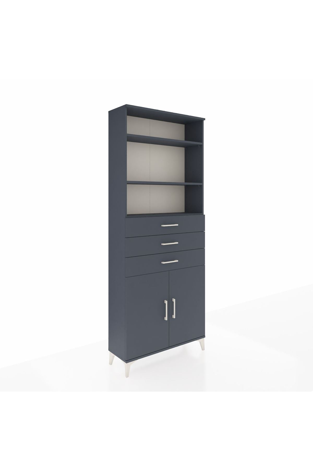 Arges Dolap 4 Raflı 3 Çekmeceli 2 Kapaklı 88x30x221 Antrasit-Antrasit