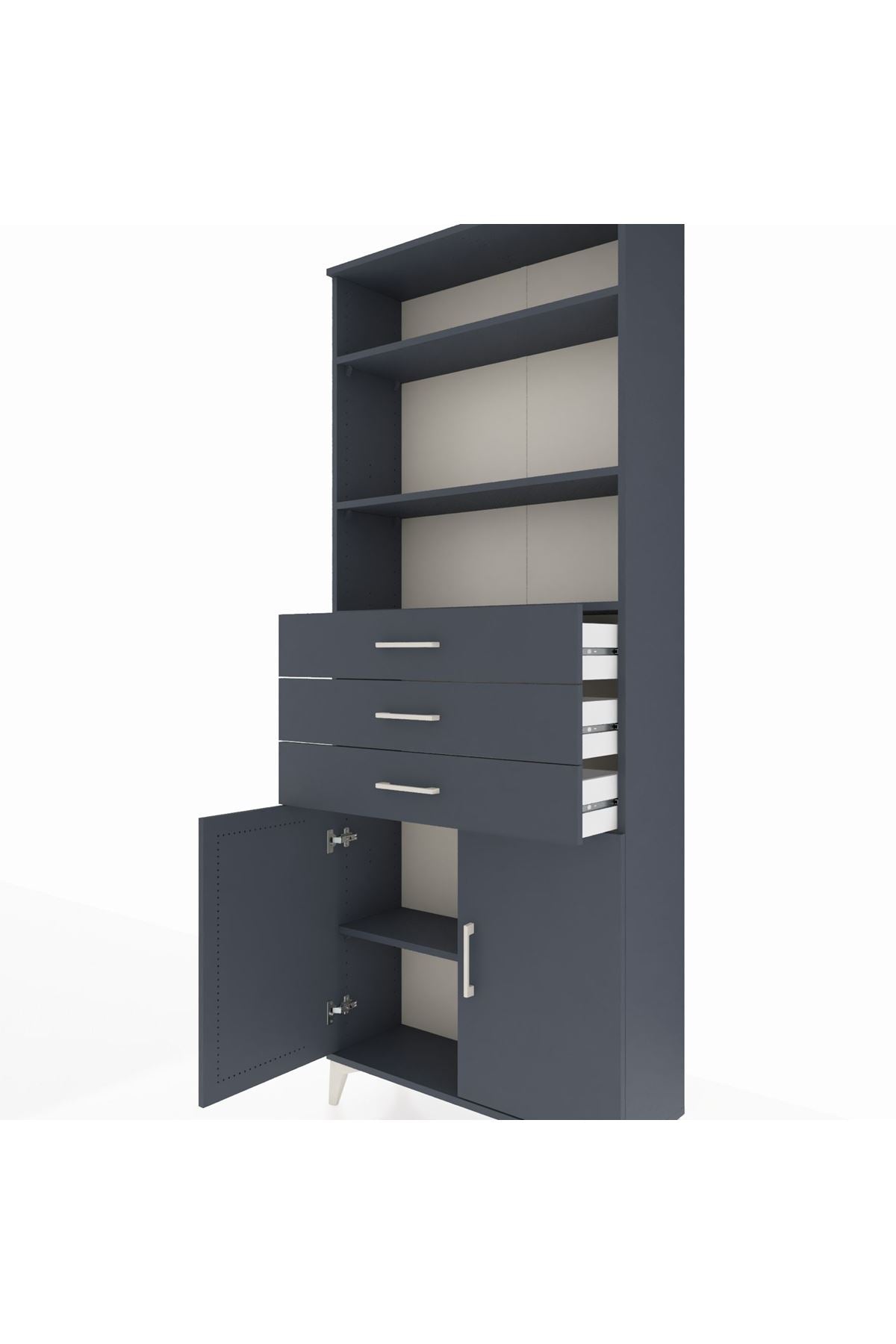 Arges Dolap 4 Raflı 3 Çekmeceli 2 Kapaklı 88x30x221 Antrasit-Antrasit