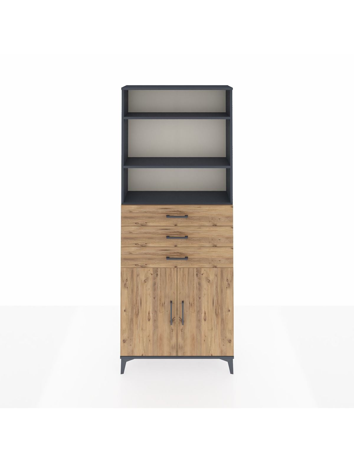 Arges Dolap 4 Raflı 3 Çekmeceli 2 Kapaklı 88x30x221 Antrasit-Çam