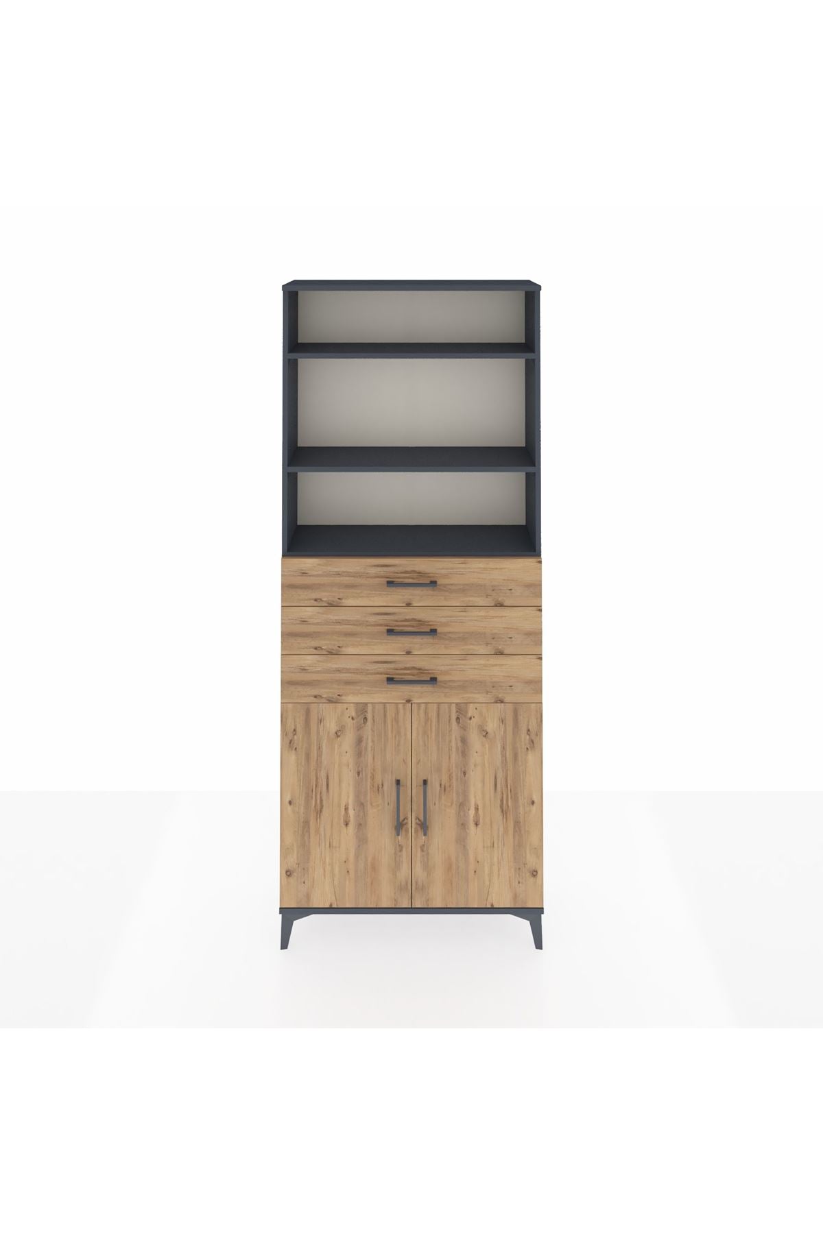 Arges Dolap 4 Raflı 3 Çekmeceli 2 Kapaklı 88x30x221 Antrasit-Çam